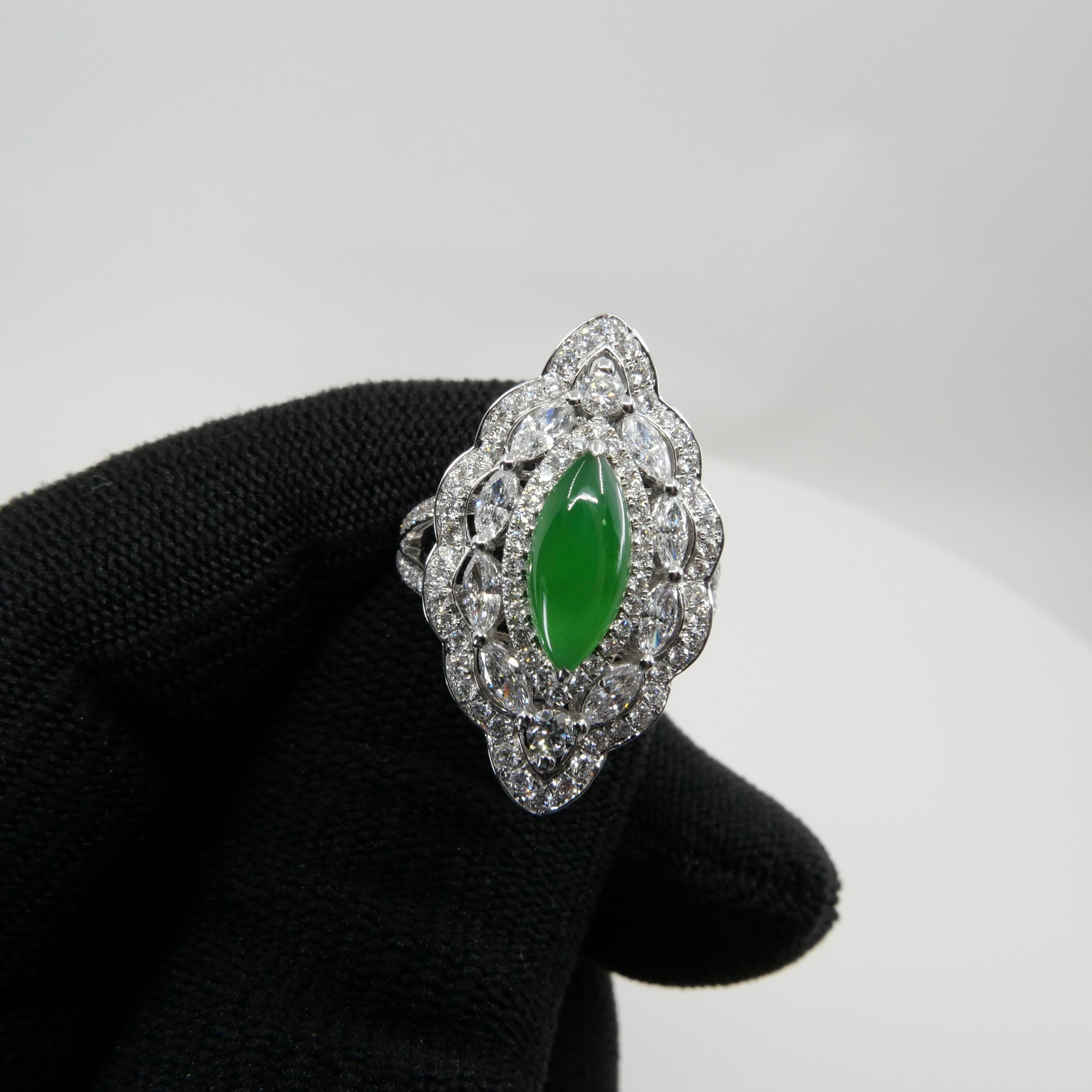 Certified Jade & Diamond Pendant & Cocktail Ring, Apple Green, Super Glow For Sale 11