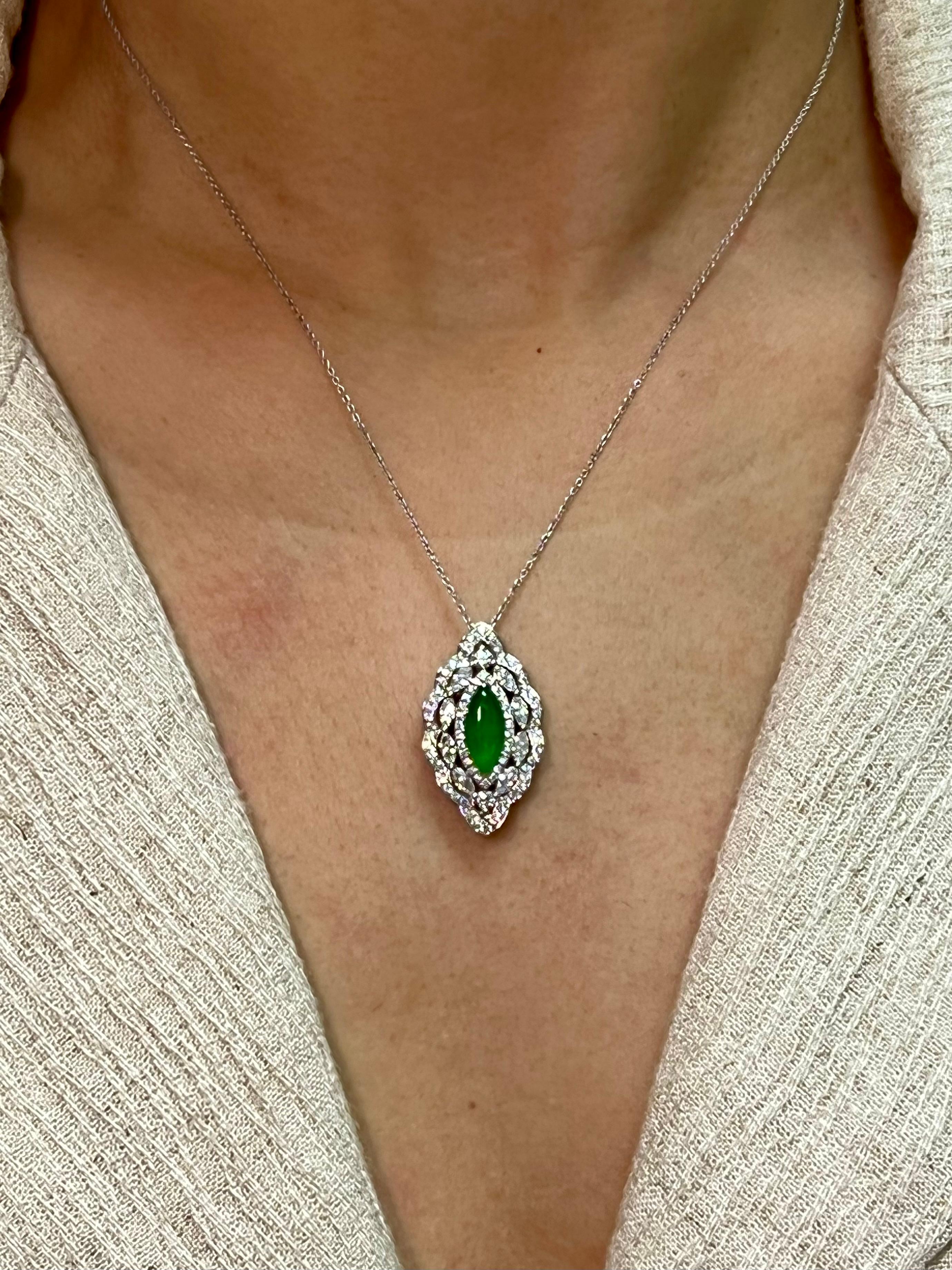 Certified Jade & Diamond Pendant & Cocktail Ring, Apple Green, Super Glow For Sale 12