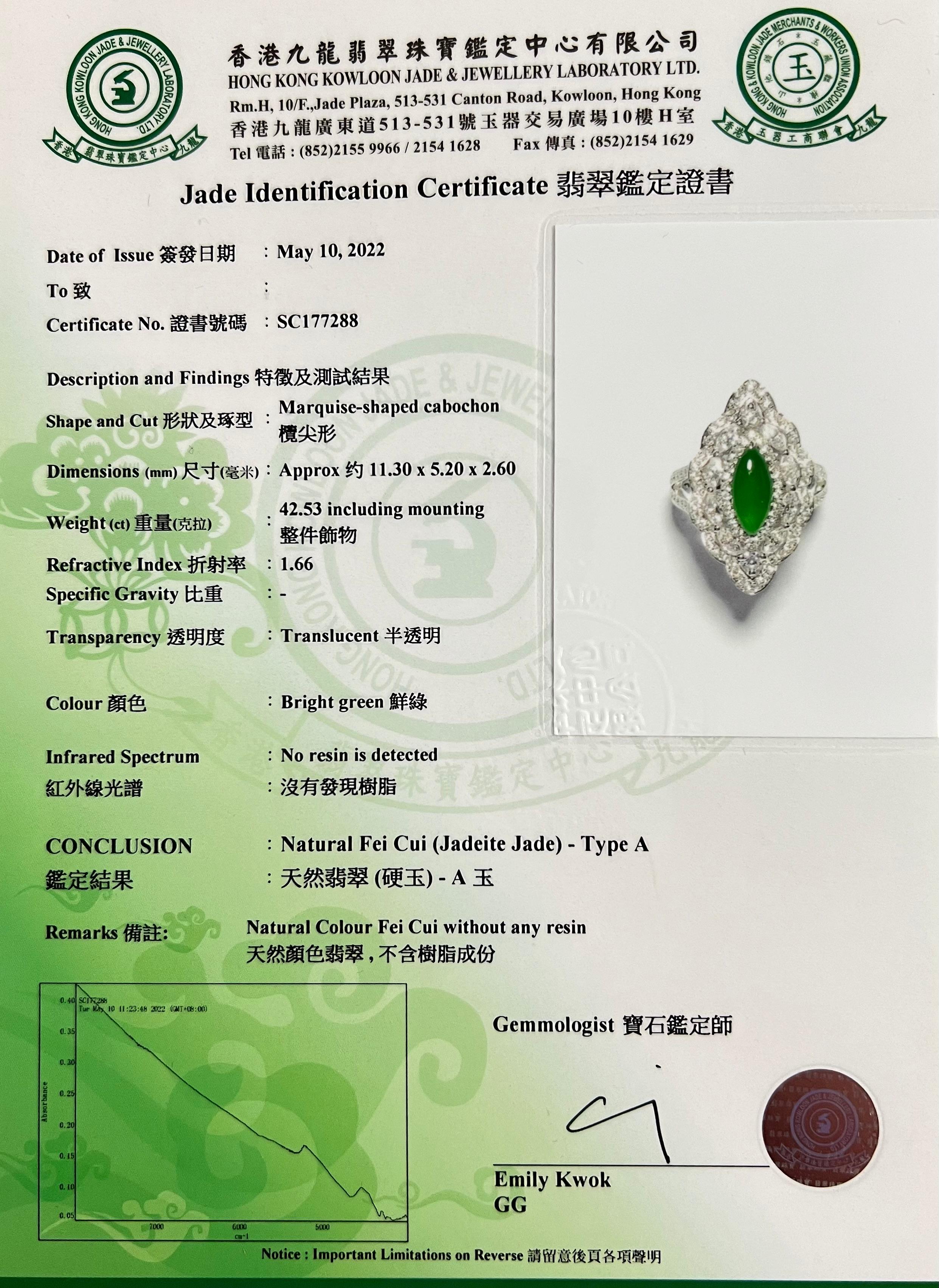 Certified Jade & Diamond Pendant & Cocktail Ring, Apple Green, Super Glow For Sale 14