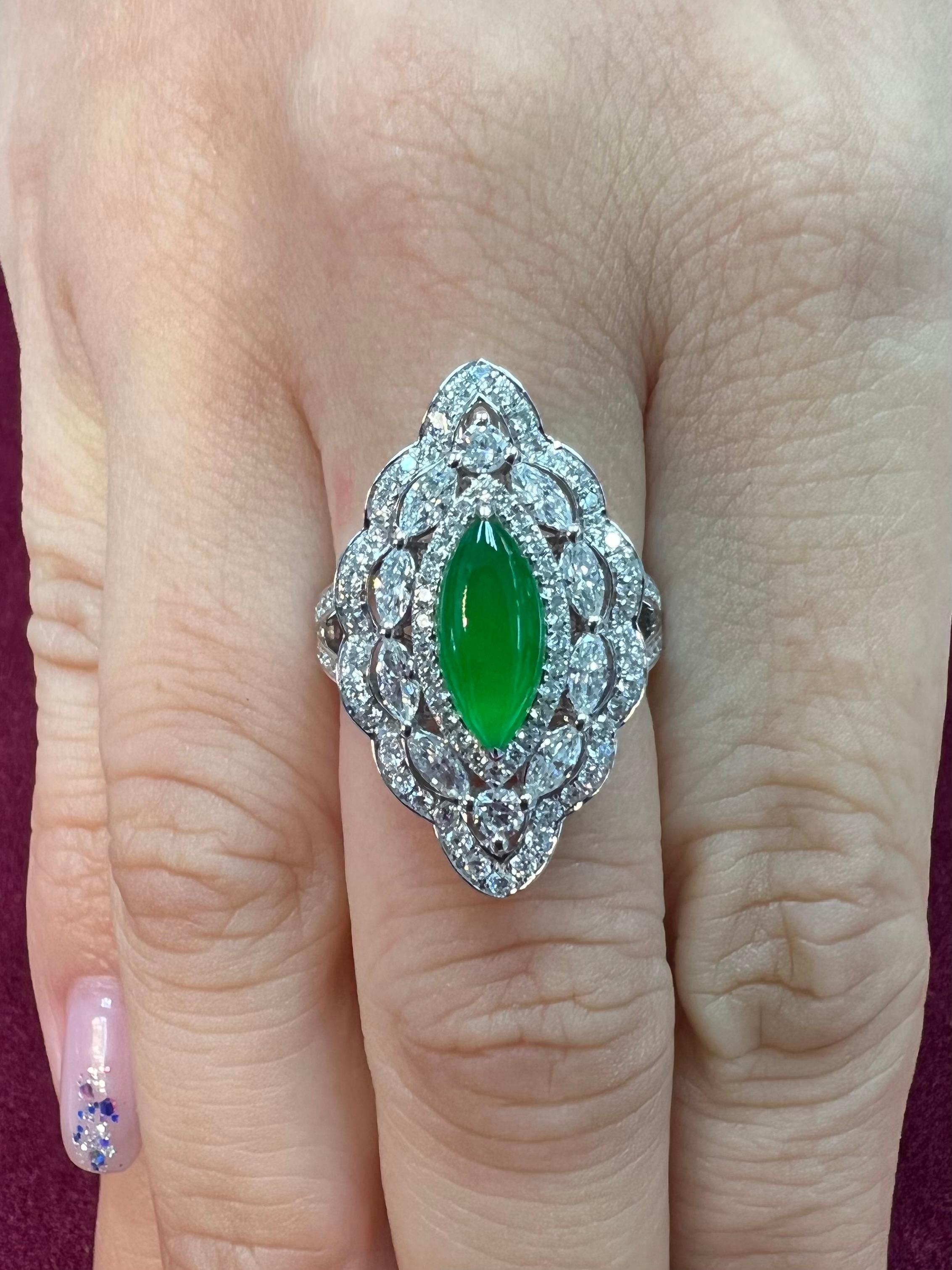Certified Jade & Diamond Pendant & Cocktail Ring, Apple Green, Super Glow For Sale 9