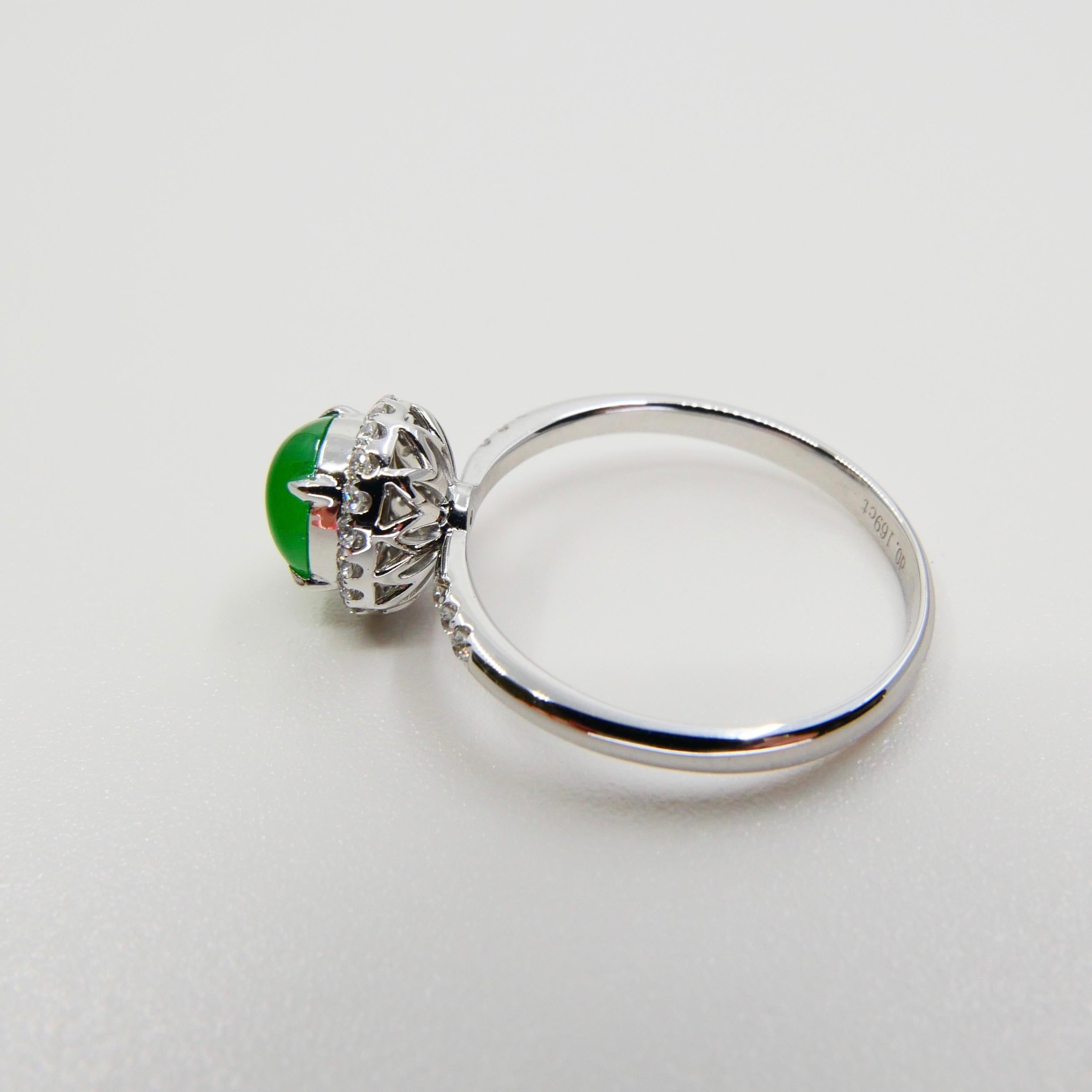 Zertifizierter Jade- und Diamantring, fast kaiserlich-grüne Farbe, Dainty, herrlich glänzend im Angebot 5