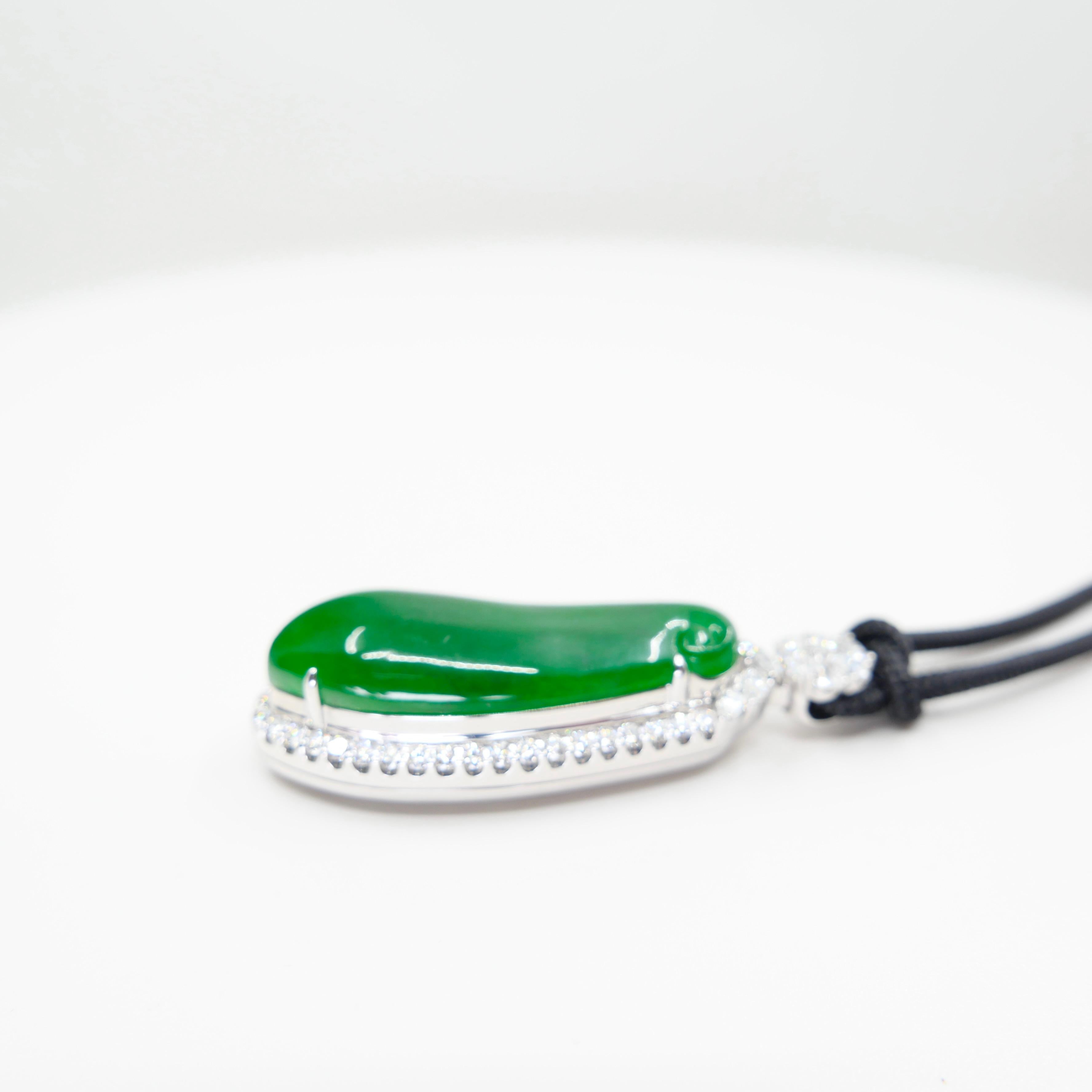 Colgante de jade certificado y diamantes. Color Verde Imperial y Sustancial. en venta 6