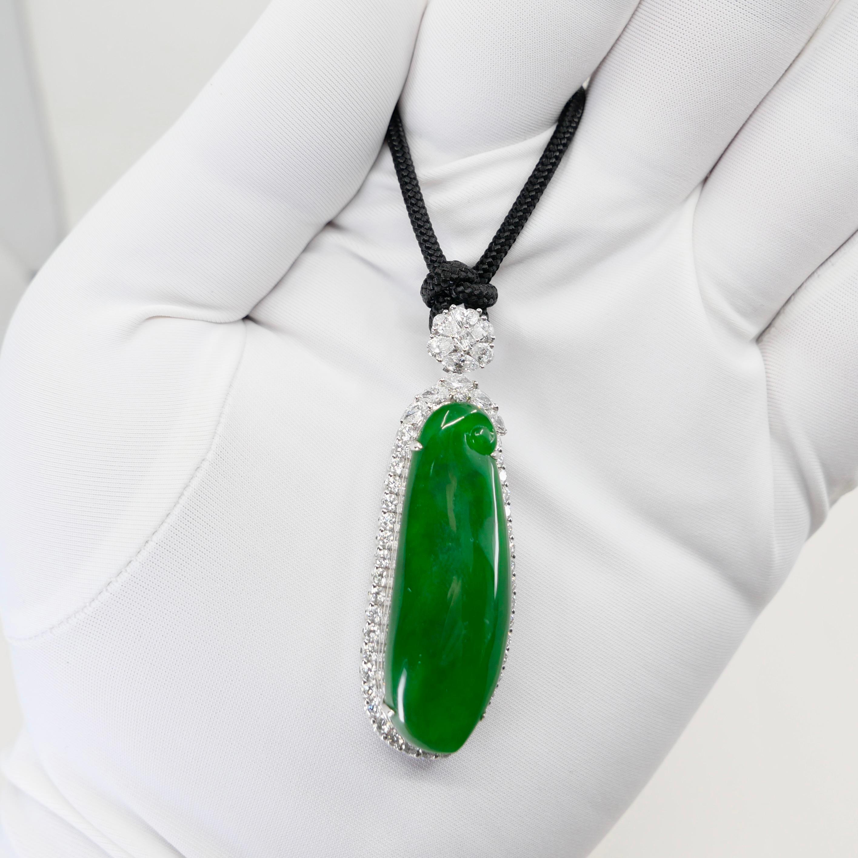 Colgante de jade certificado y diamantes. Color Verde Imperial y Sustancial. en venta 5