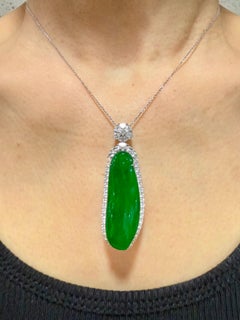 Certified Jade & Diamond Statement Pendant. Imperial Green Color & Substantial.