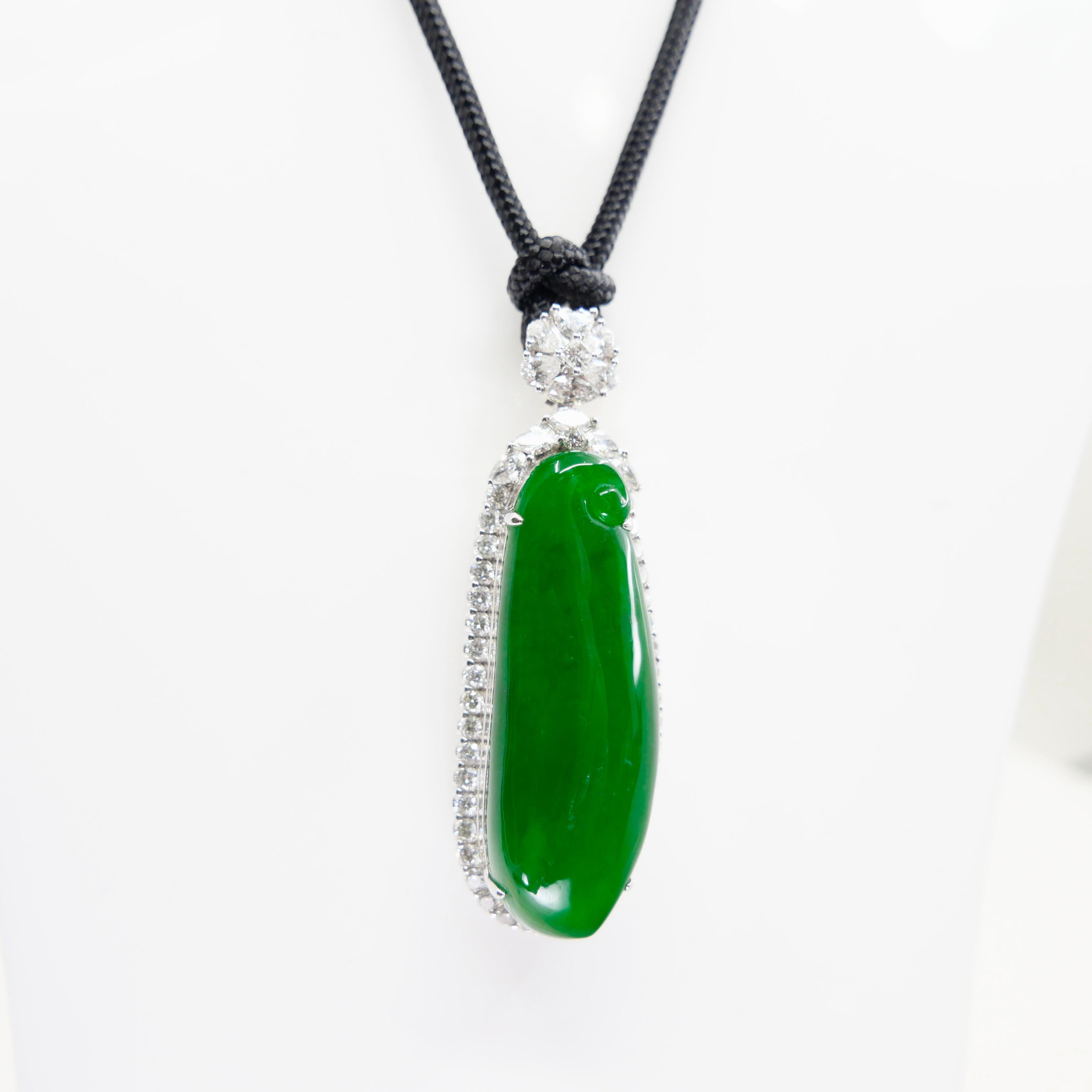 Colgante de jade certificado y diamantes. Color Verde Imperial y Sustancial. en venta 8