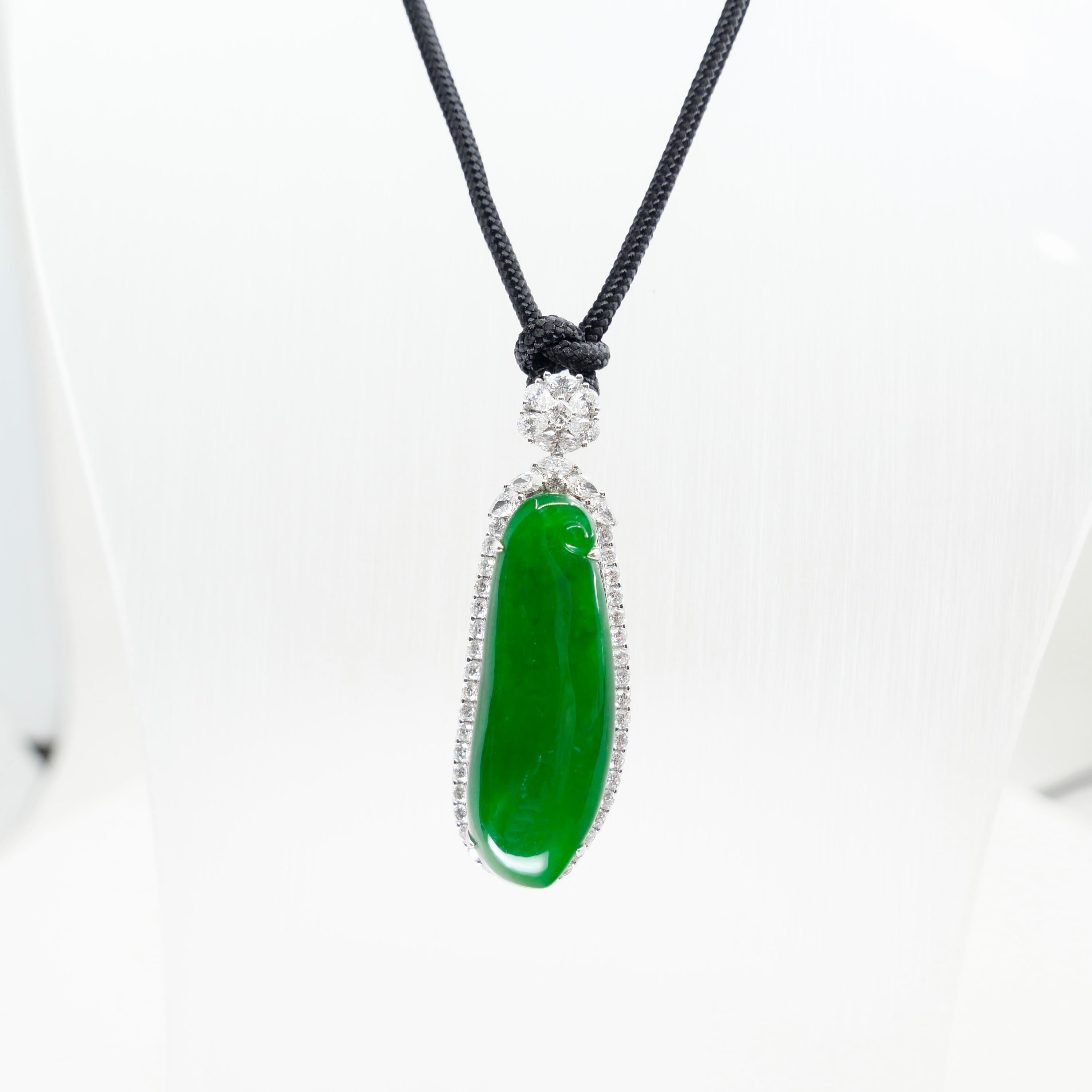 Colgante de jade certificado y diamantes. Color Verde Imperial y Sustancial. en venta 2