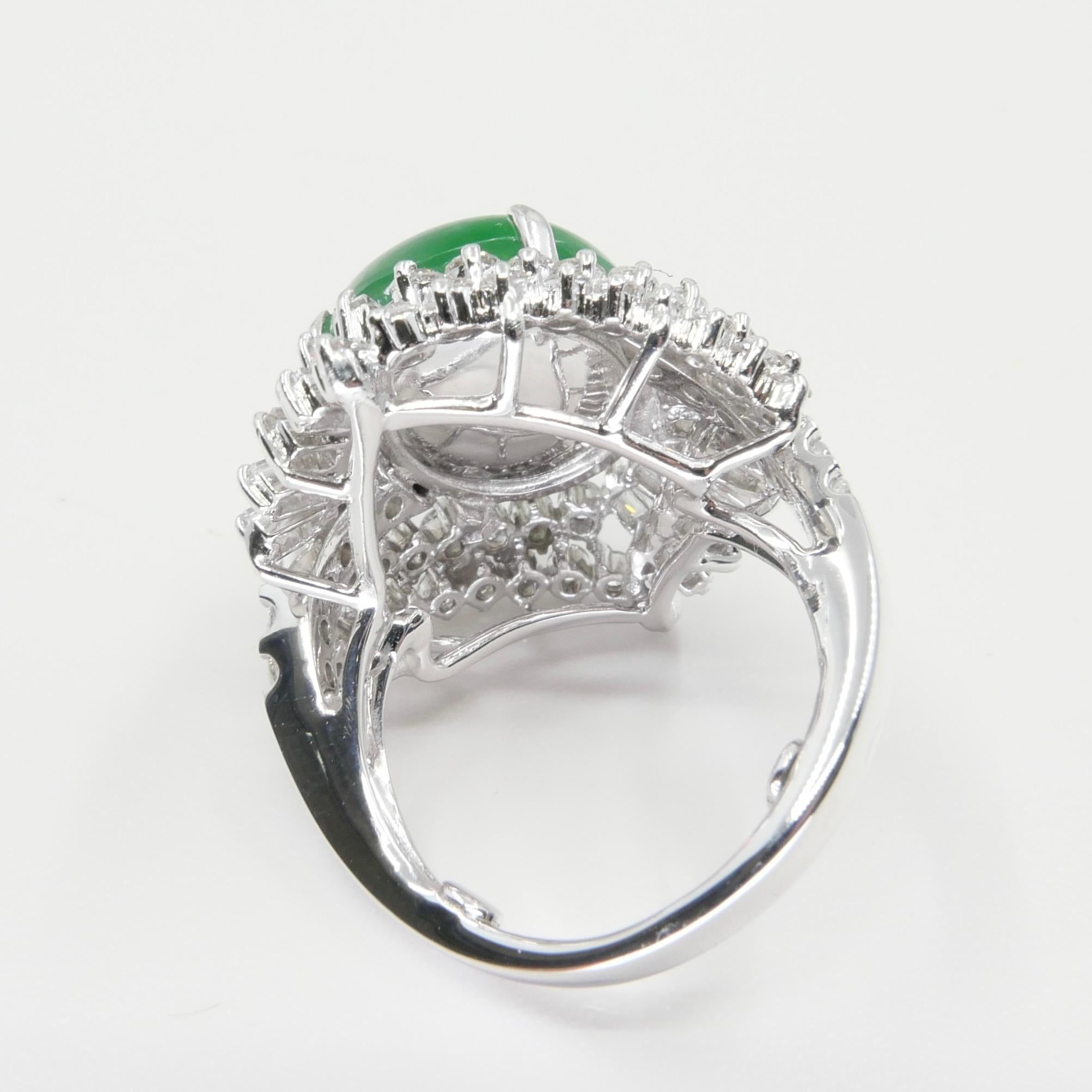 Certified Jade & Diamond Vintage Cocktail Ring. Apple Green. Substantial.  For Sale 6