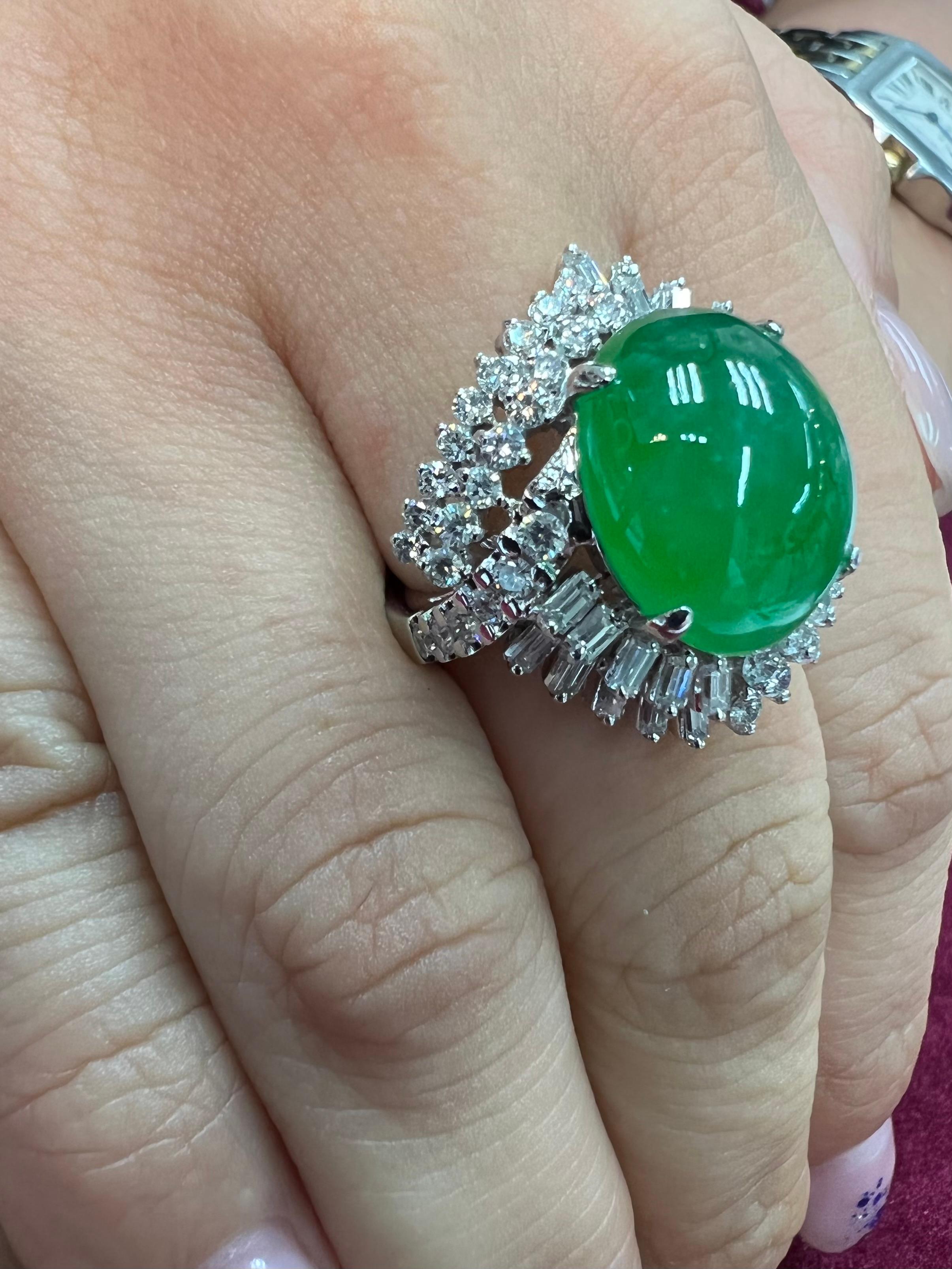 Certified Jade & Diamond Vintage Cocktail Ring. Apple Green. Substantial.  For Sale 5