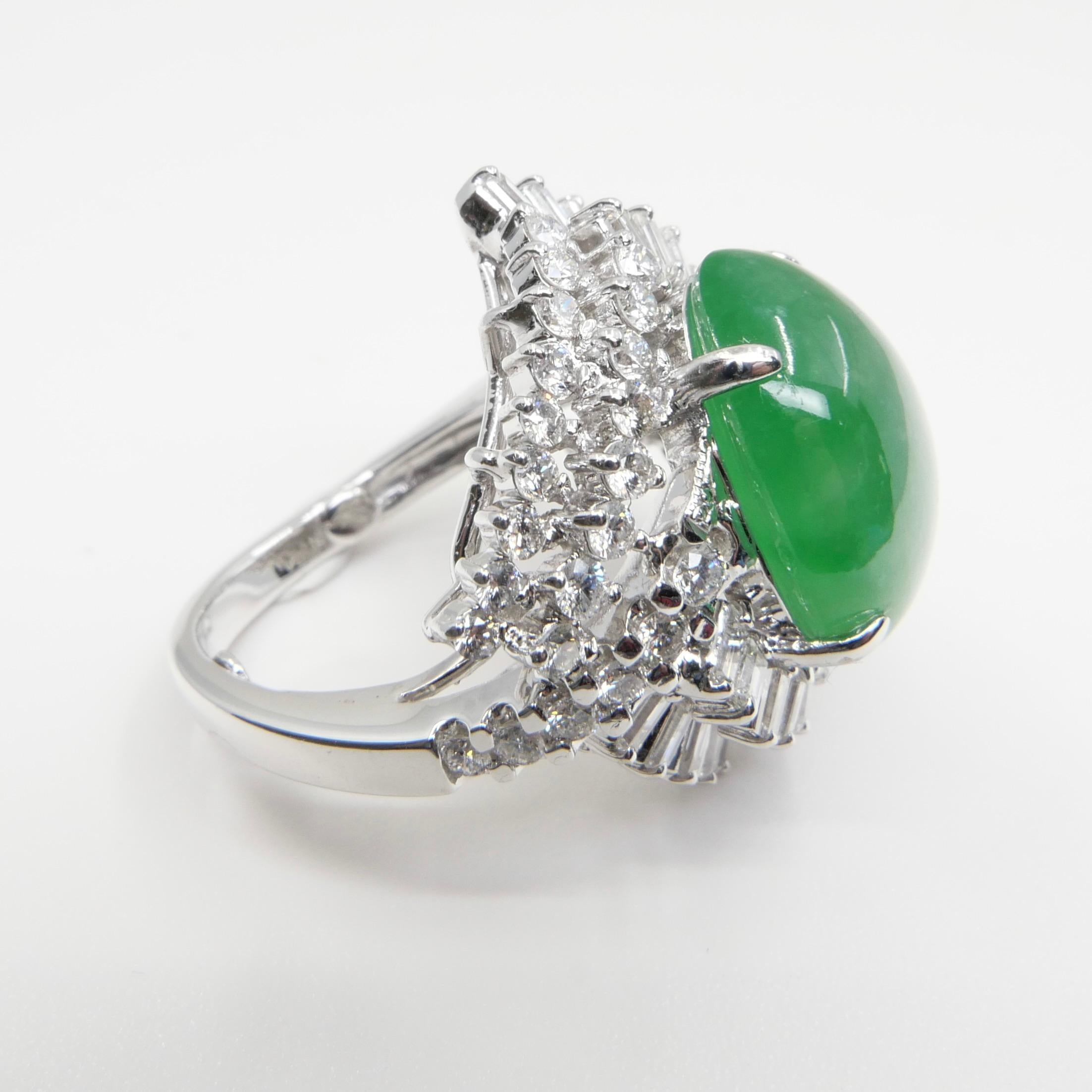 Certified Jade & Diamond Vintage Cocktail Ring. Apple Green. Substantial.  For Sale 8