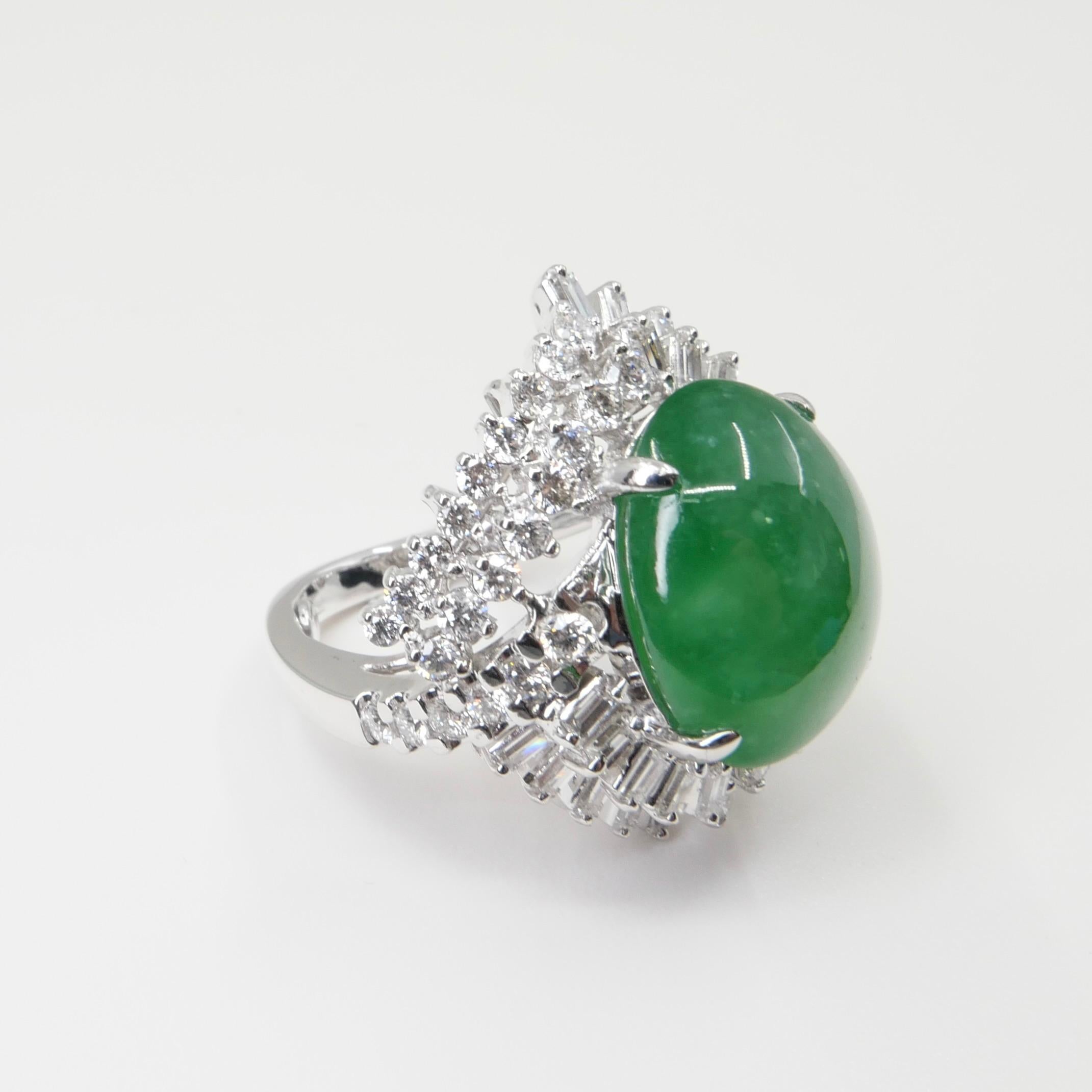 Certified Jade & Diamond Vintage Cocktail Ring. Apple Green. Substantial.  For Sale 10
