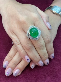 Certified Jade & Diamond Vintage Cocktail Ring. Apple Green. Substantial.