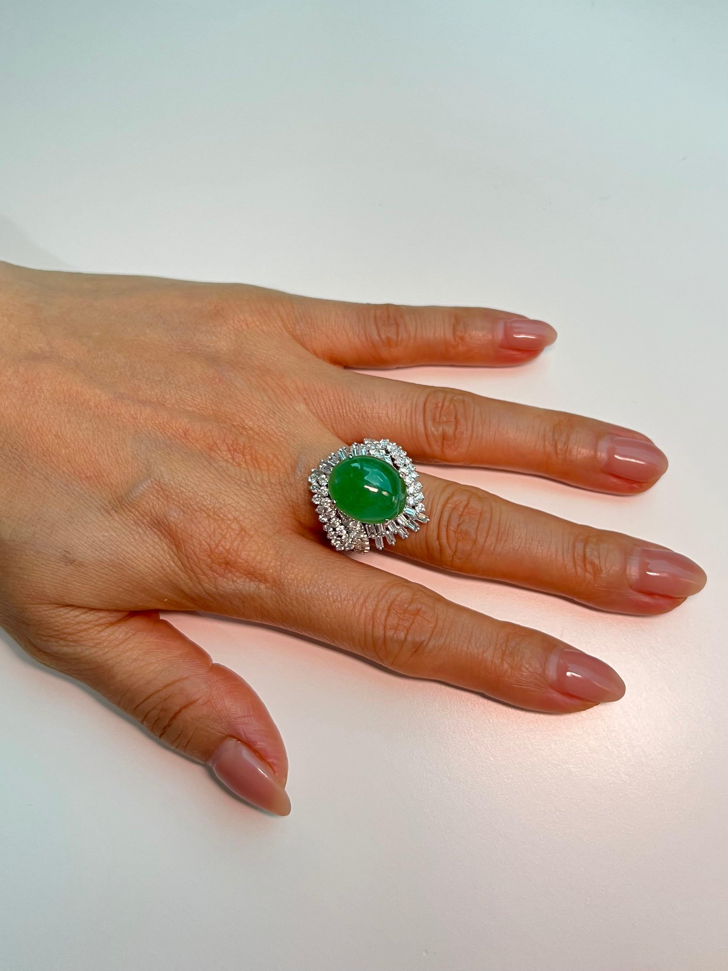 Certified Jade & Diamond Vintage Cocktail Ring. Apple Green. Substantial.  For Sale 1