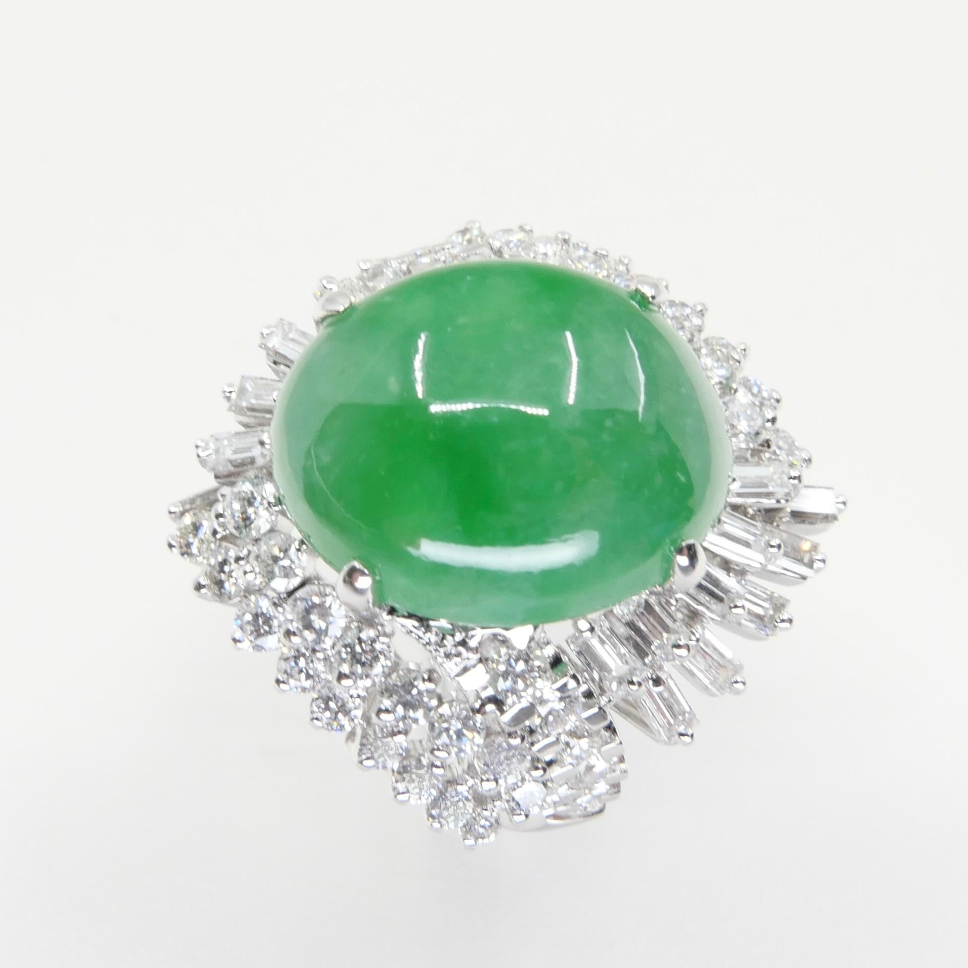 Certified Jade & Diamond Vintage Cocktail Ring. Apple Green. Substantial.  In Good Condition For Sale In Hong Kong, HK