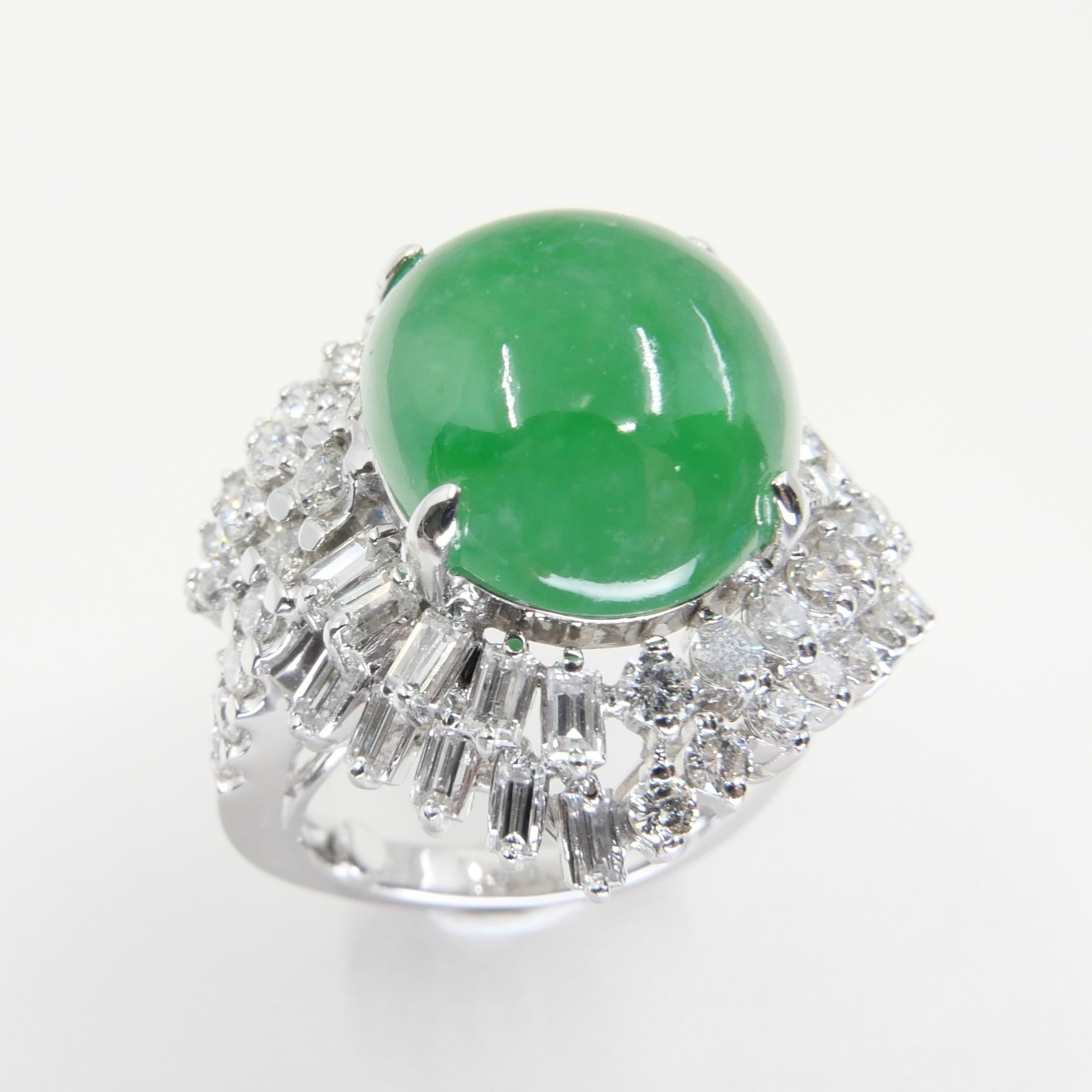 Women's Certified Jade & Diamond Vintage Cocktail Ring. Apple Green. Substantial.  For Sale