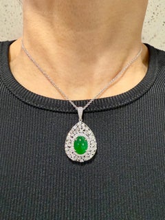 Certified Jade Fancy Cut Pendant Necklace. Imperial Green With Supreme Glow!