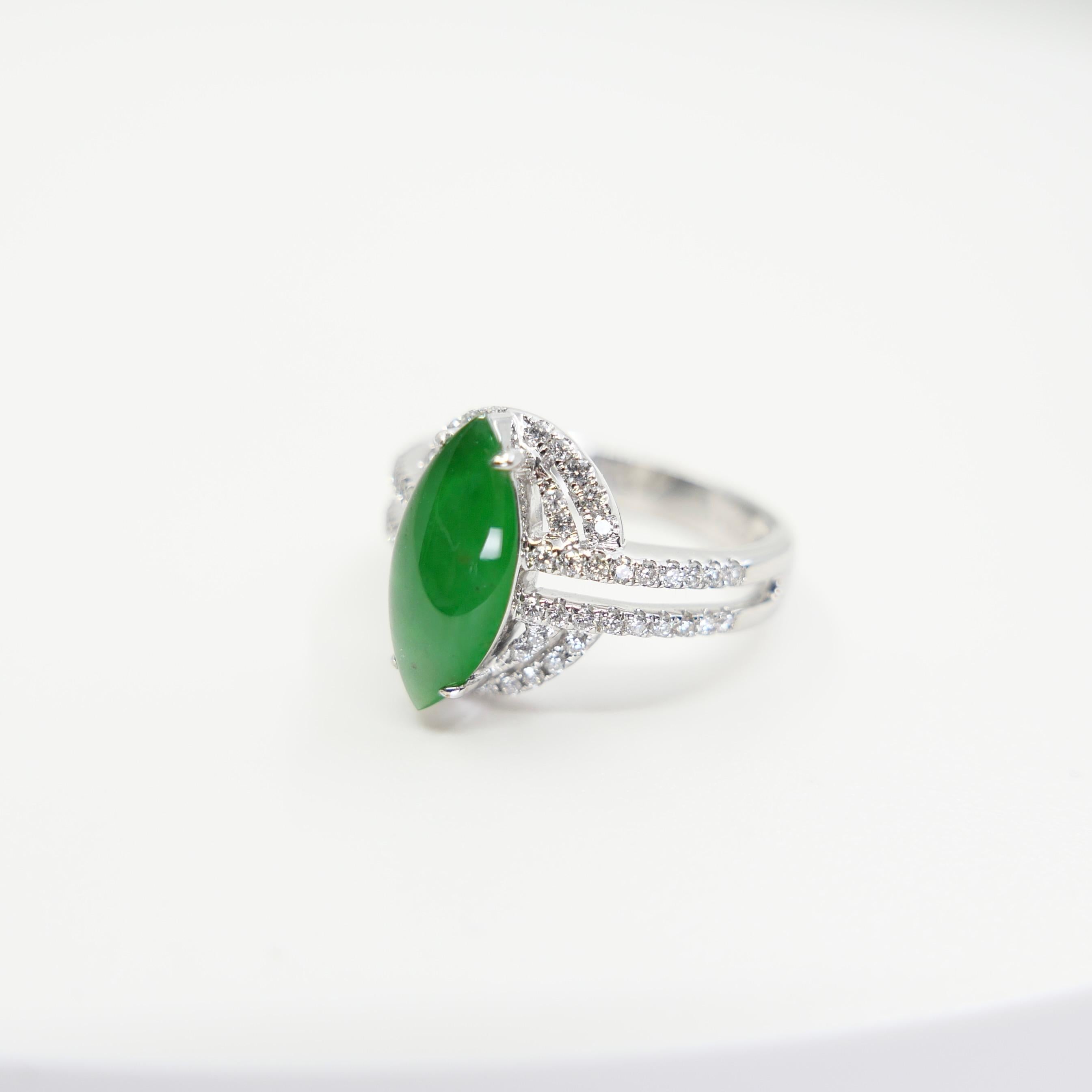 Certified Jade & Natural Diamond Cocktail Ring. Bright Apple Green. For Sale 5