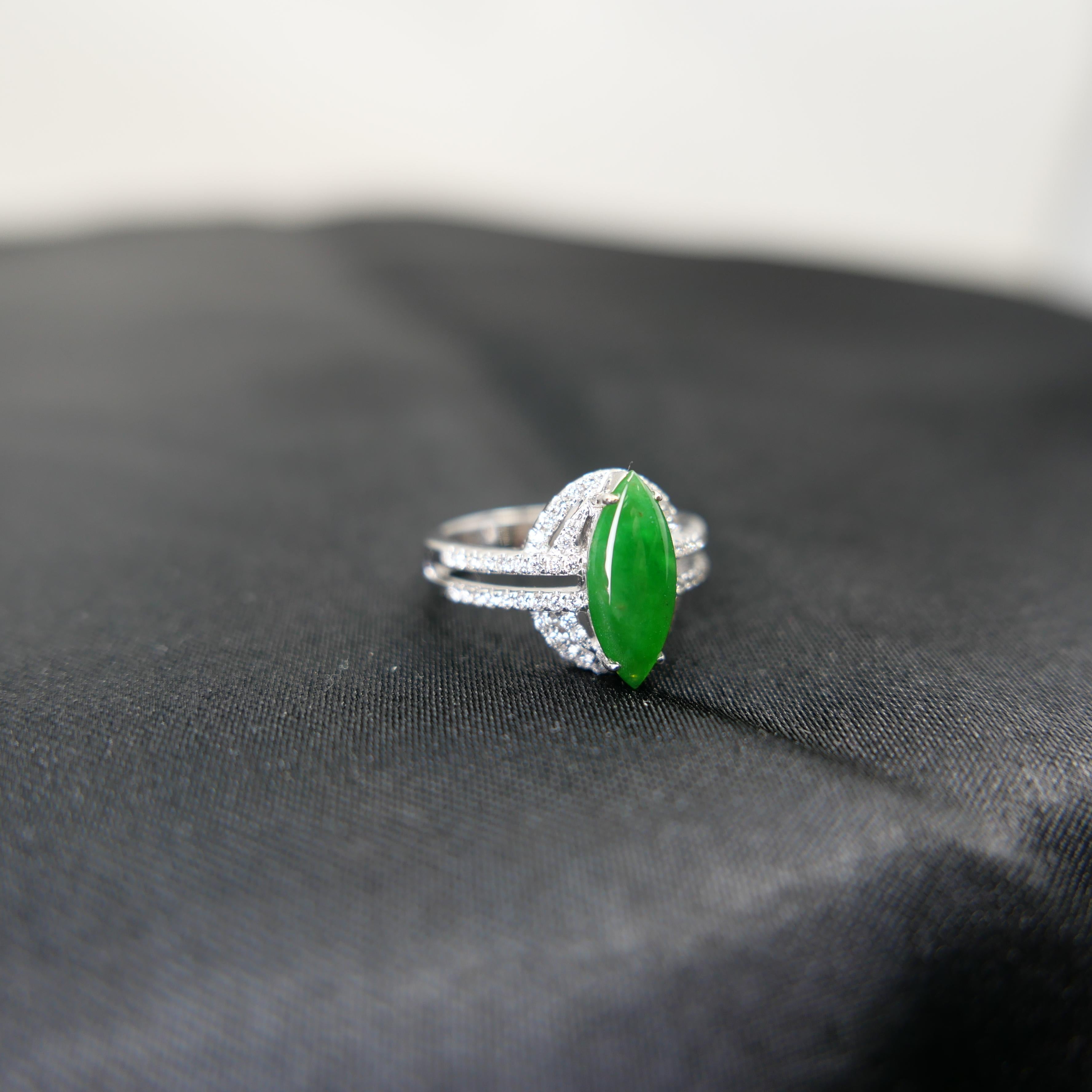 Certified Jade & Natural Diamond Cocktail Ring. Bright Apple Green. For Sale 6