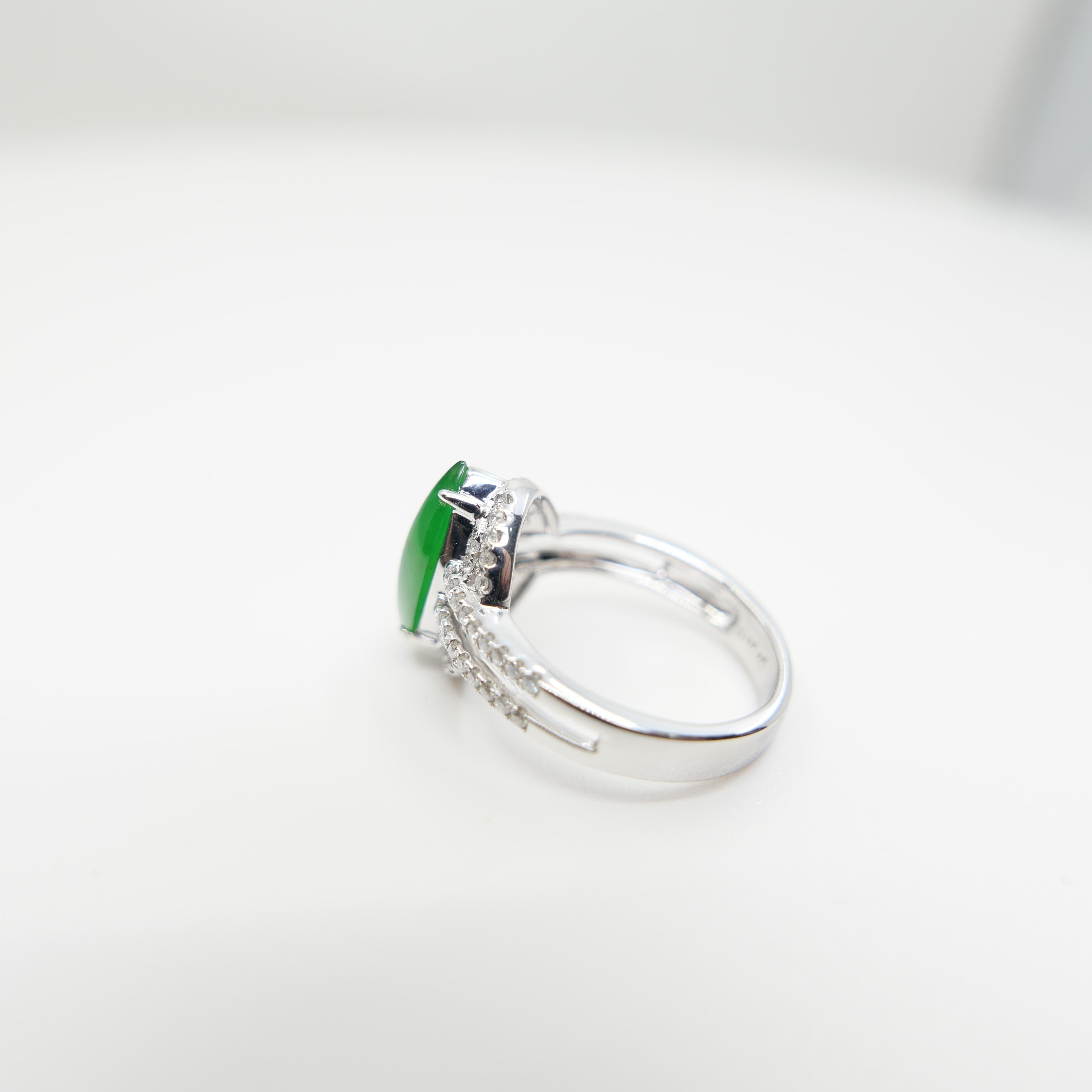 Certified Jade & Natural Diamond Cocktail Ring. Bright Apple Green. For Sale 8