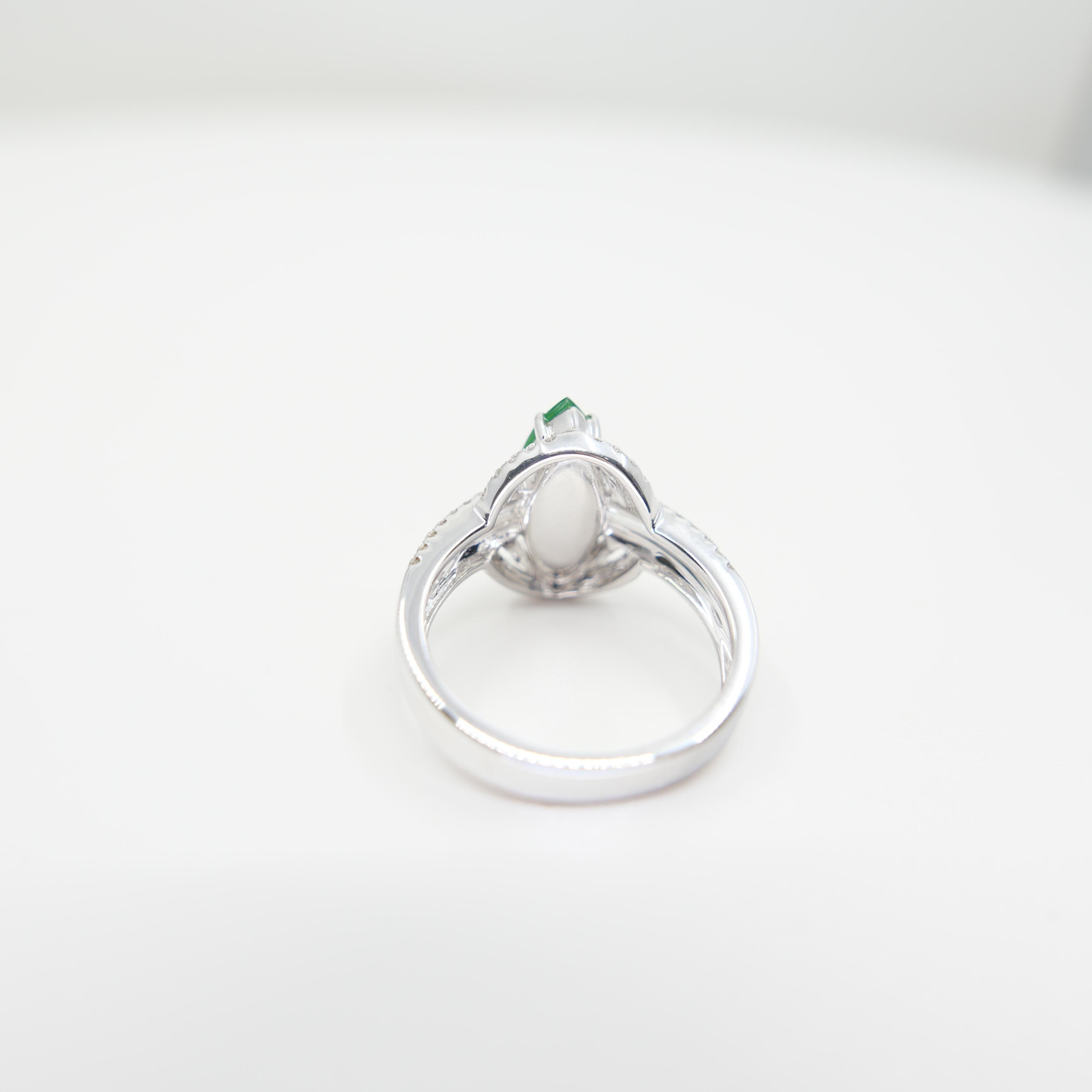 Certified Jade & Natural Diamond Cocktail Ring. Bright Apple Green. For Sale 9