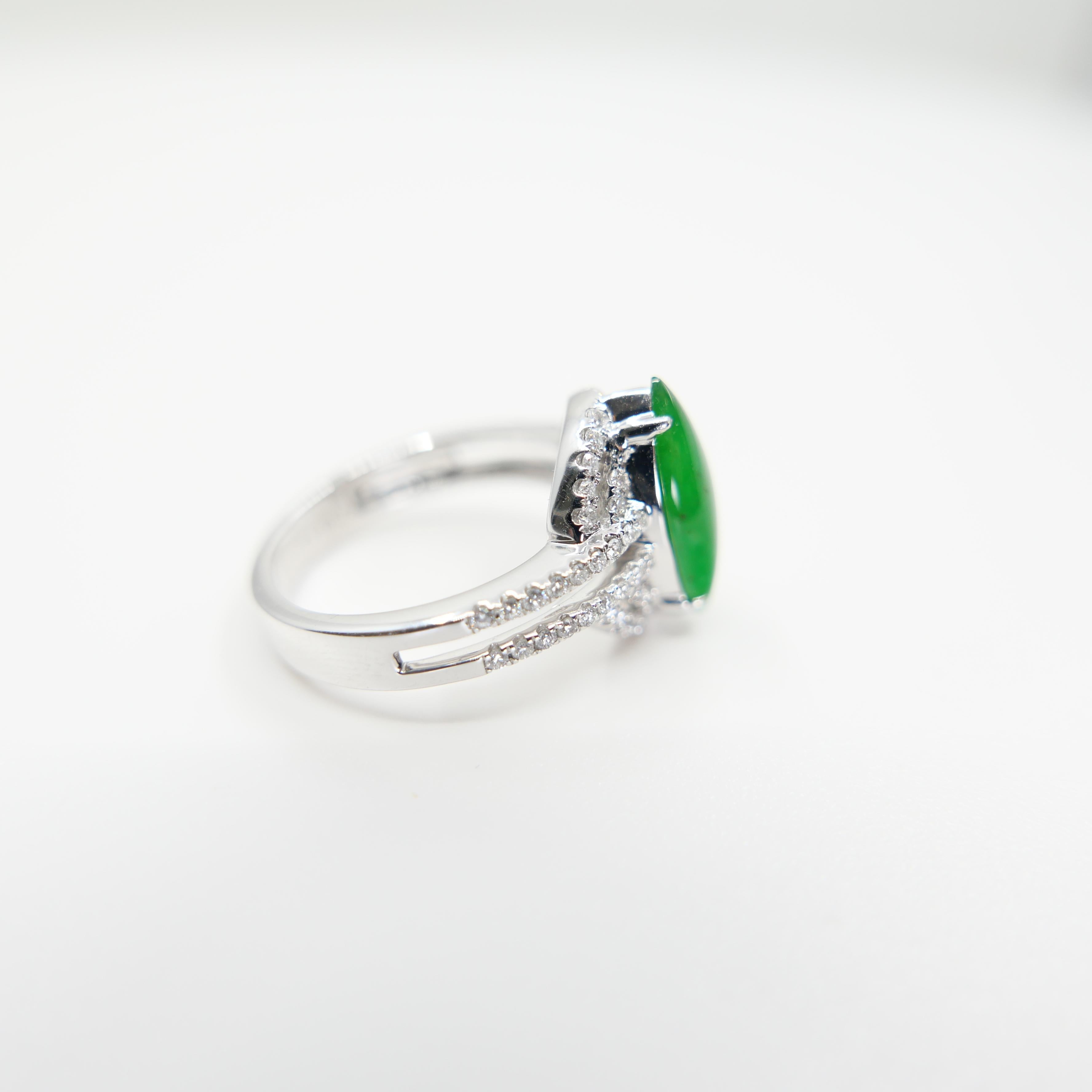 Certified Jade & Natural Diamond Cocktail Ring. Bright Apple Green. For Sale 10