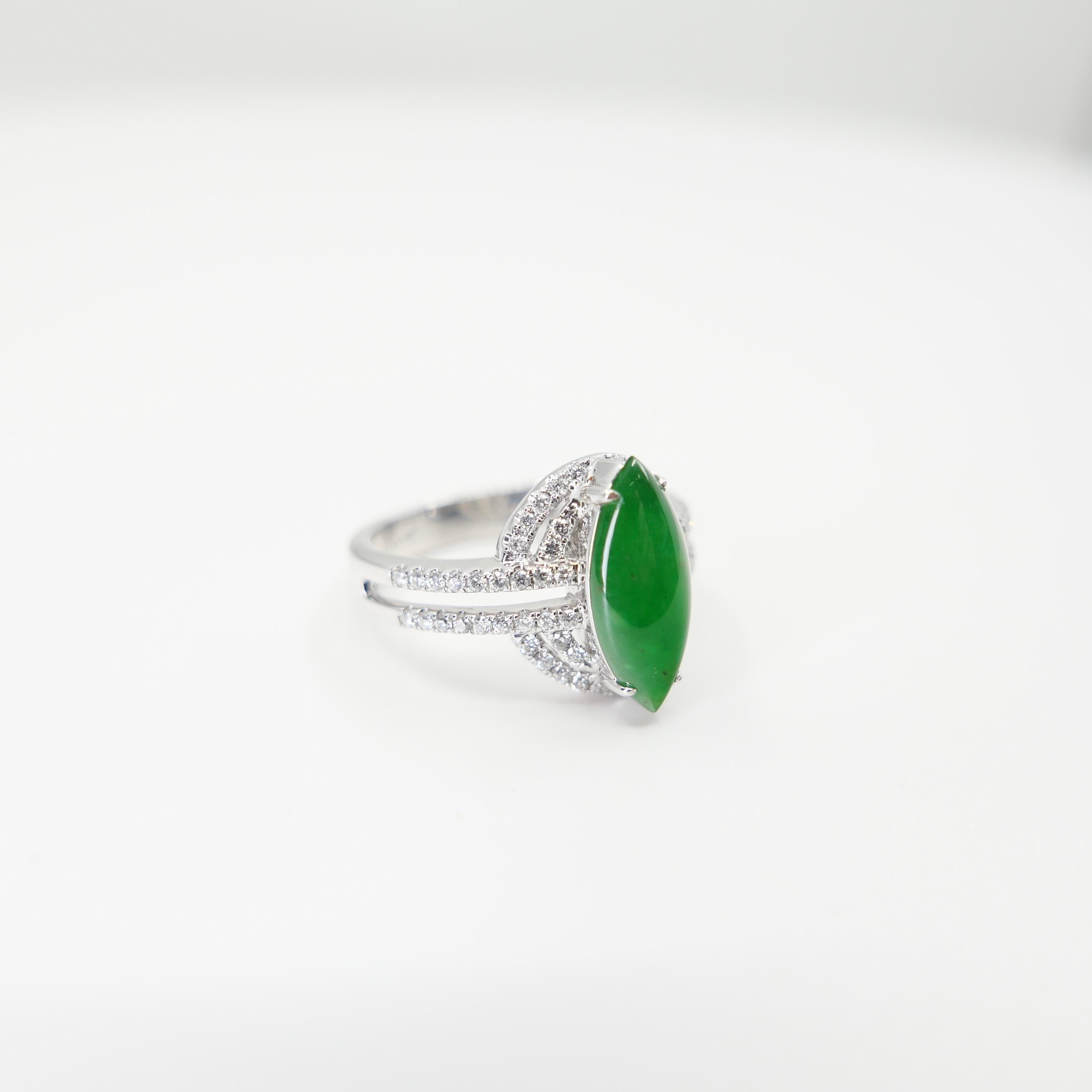Certified Jade & Natural Diamond Cocktail Ring. Bright Apple Green. For Sale 11