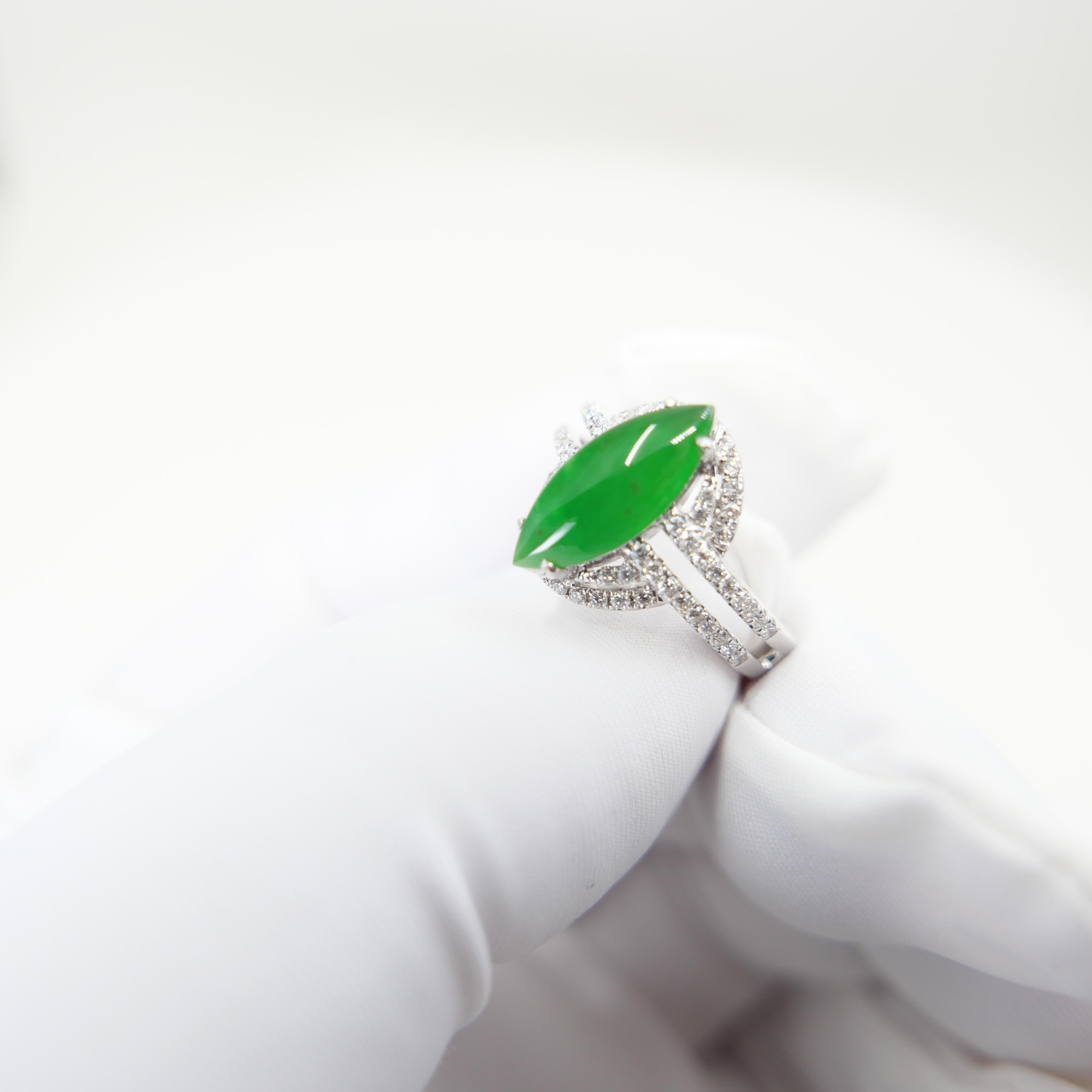 Certified Jade & Natural Diamond Cocktail Ring. Bright Apple Green. For Sale 12
