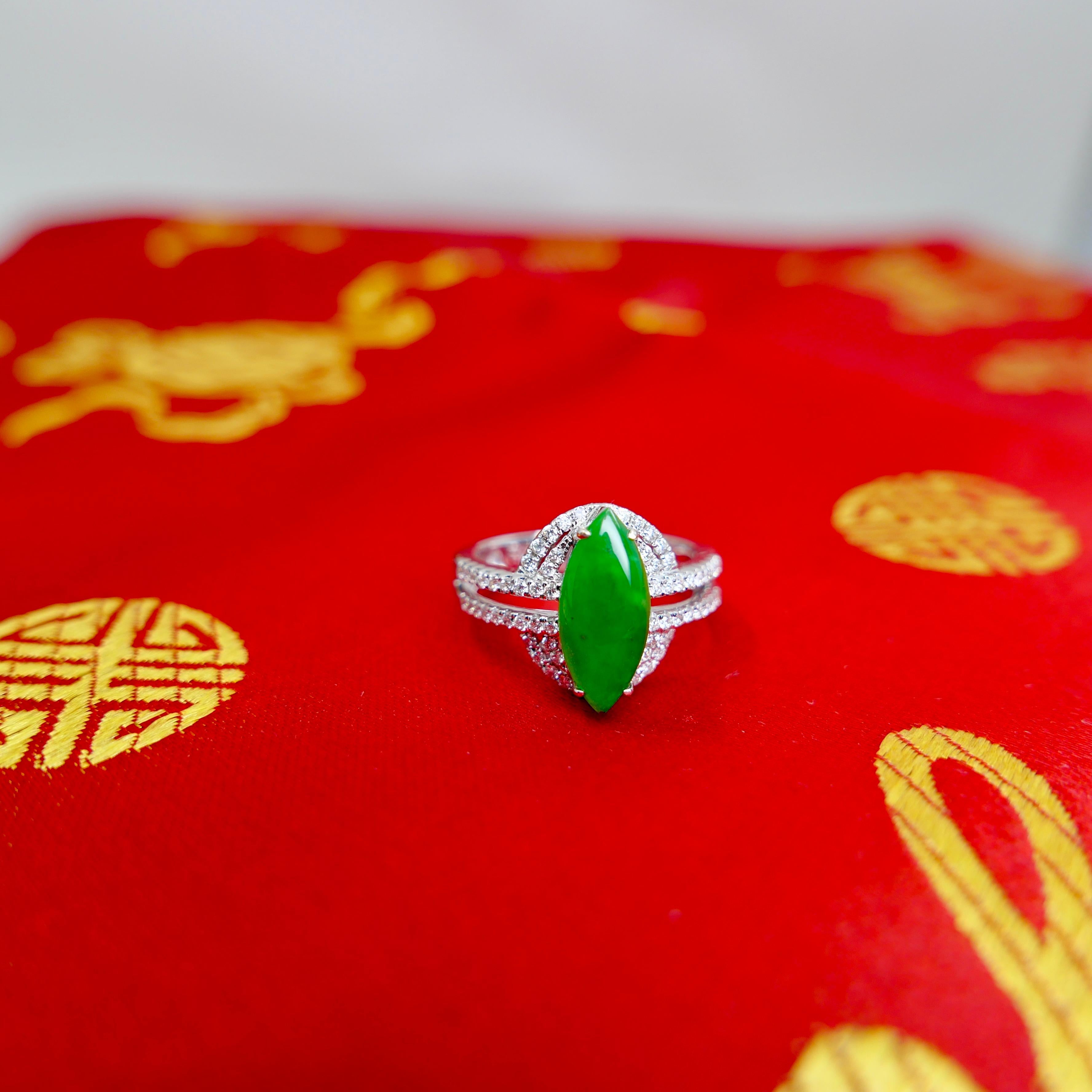 Certified Jade & Natural Diamond Cocktail Ring. Bright Apple Green. For Sale 13