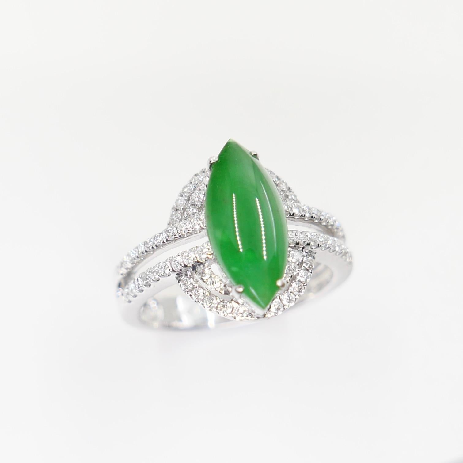 Certified Jade & Natural Diamond Cocktail Ring. Bright Apple Green. For Sale 4