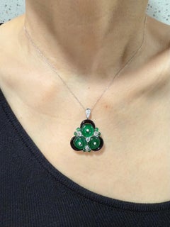 Certified Jade, Rose Cut Diamond & Onyx Ring & Pendant. Imperial Green Jade. XXL