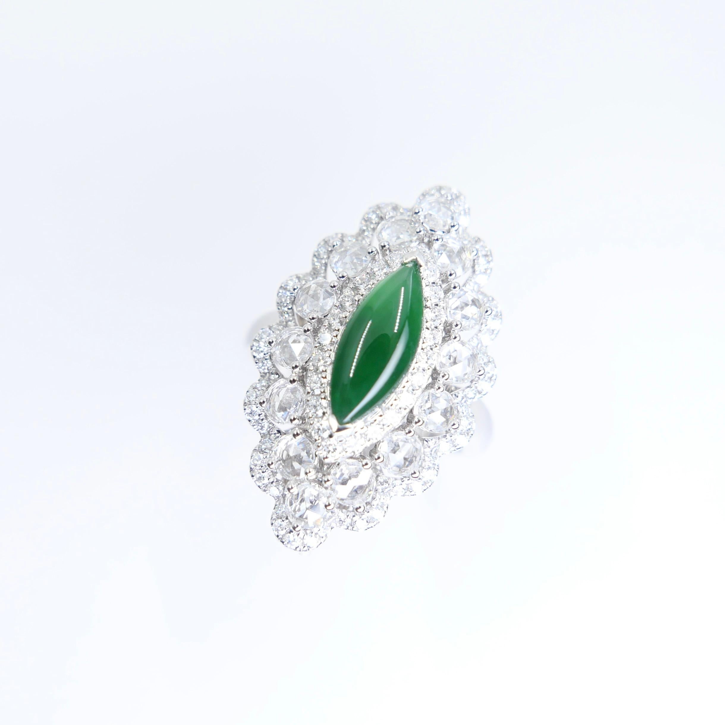 Certified Jade Rose Cut Diamond Ring And Pendant. Imperial Green, Strong Glow! For Sale 7