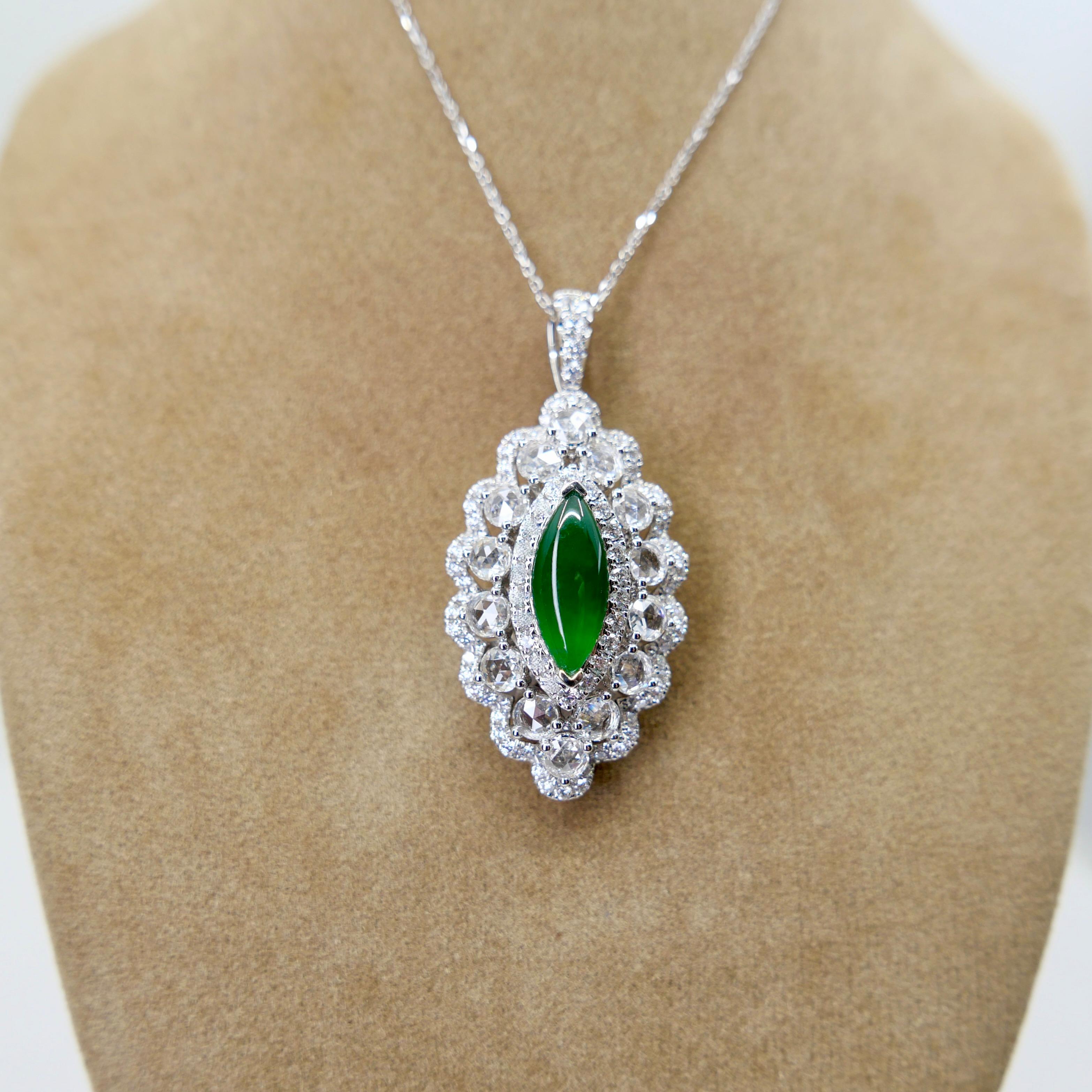 Certified Jade Rose Cut Diamond Ring And Pendant. Imperial Green, Strong Glow! For Sale 8