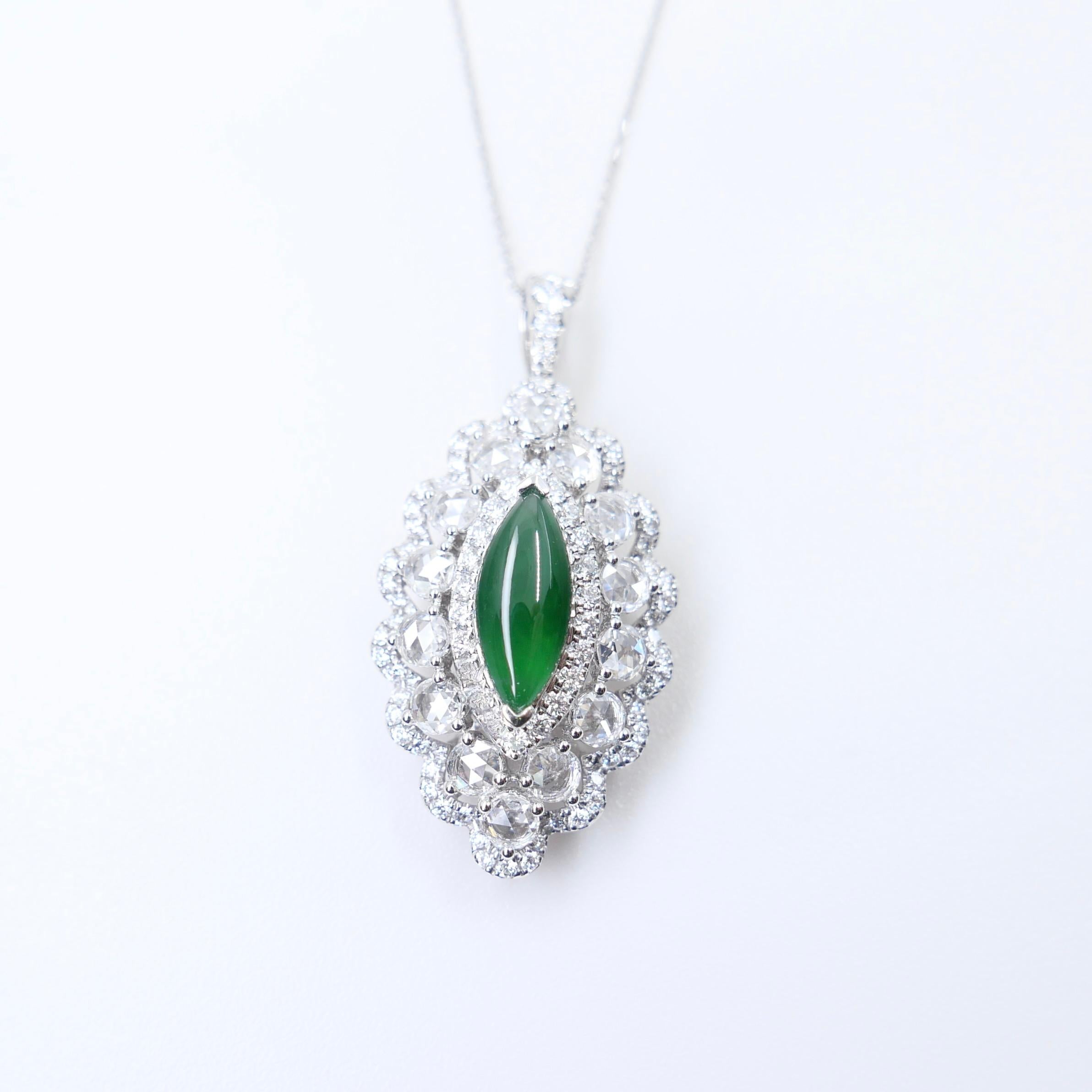 Certified Jade Rose Cut Diamond Ring And Pendant. Imperial Green, Strong Glow! For Sale 9