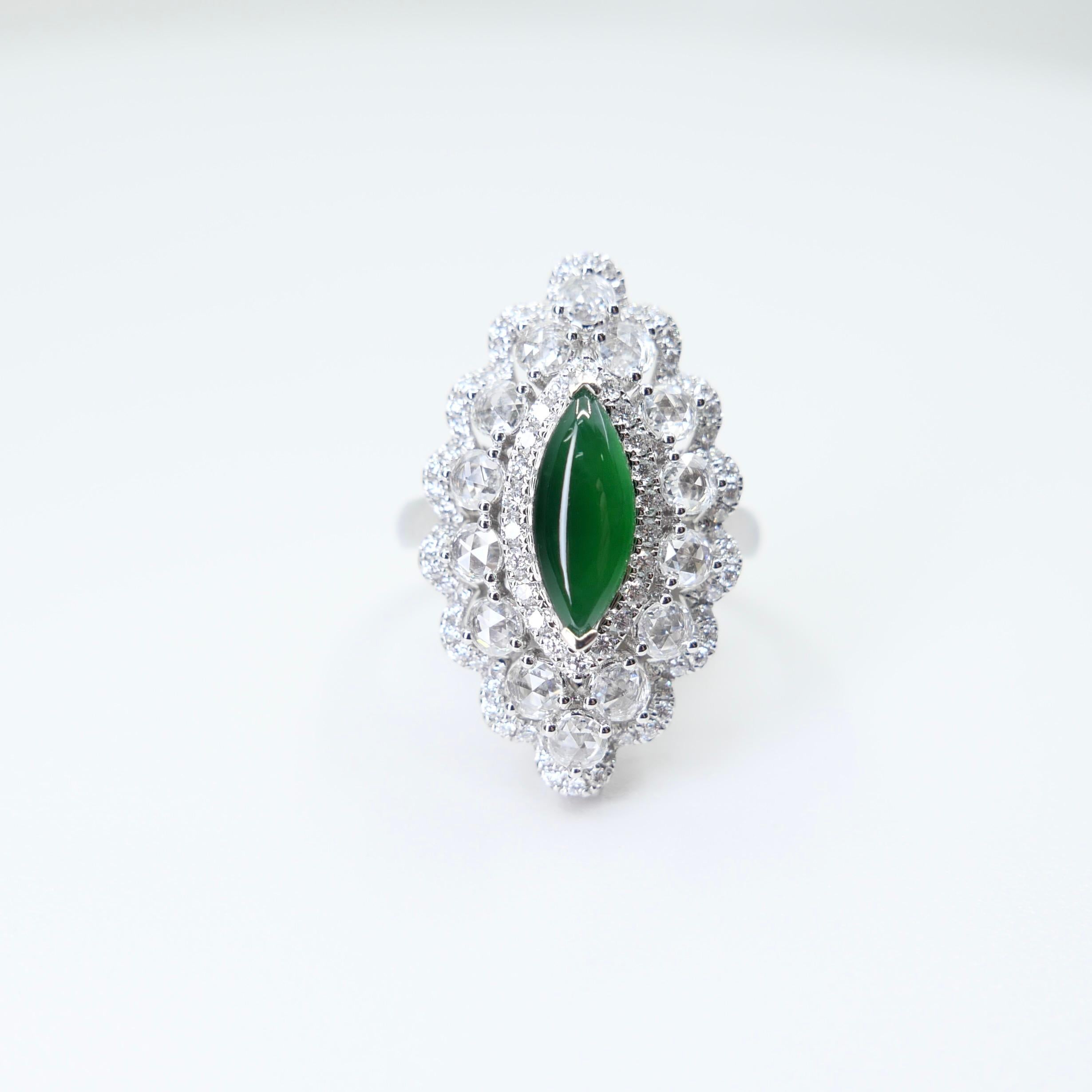 Certified Jade Rose Cut Diamond Ring And Pendant. Imperial Green, Strong Glow! For Sale 10
