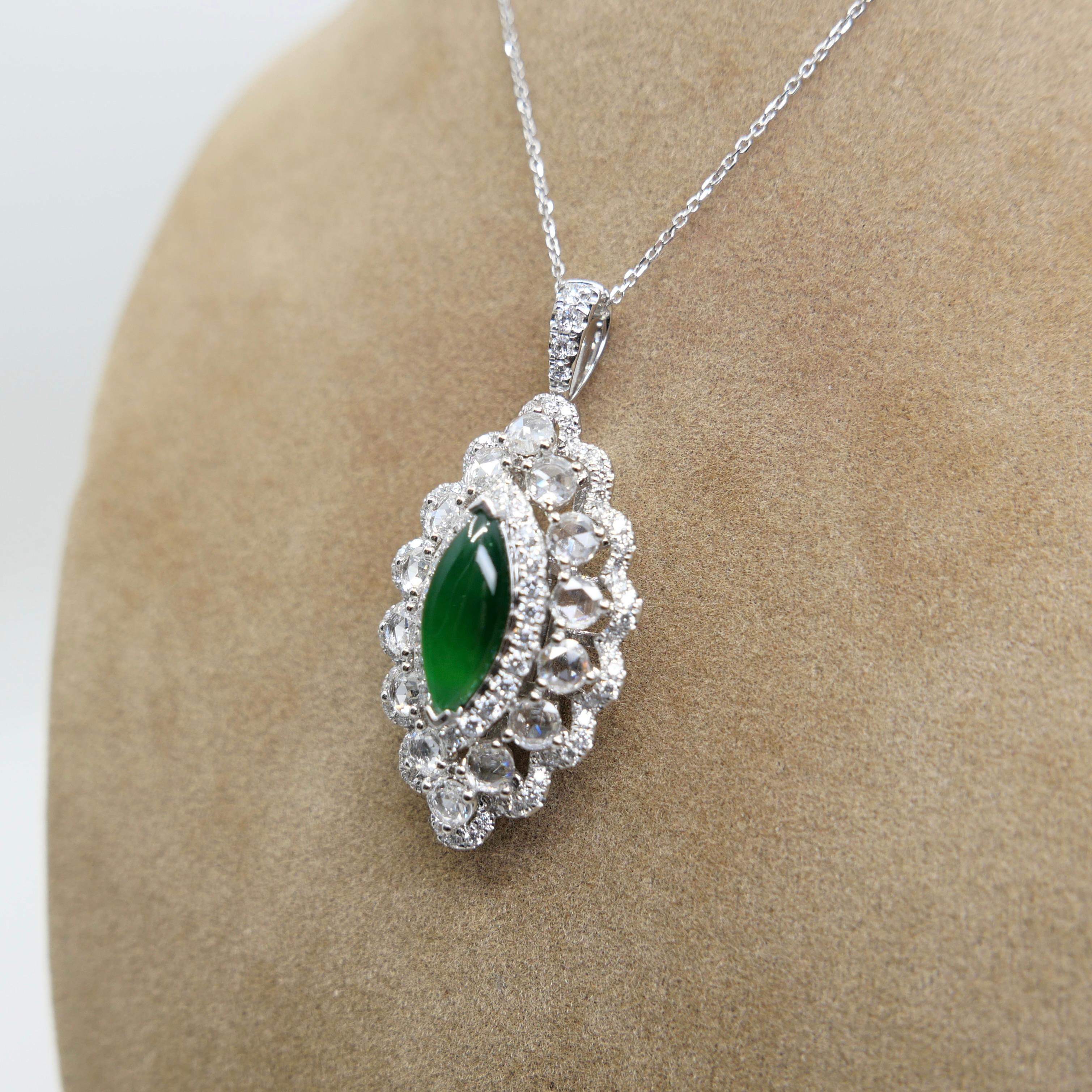 Certified Jade Rose Cut Diamond Ring And Pendant. Imperial Green, Strong Glow! In New Condition For Sale In Hong Kong, HK