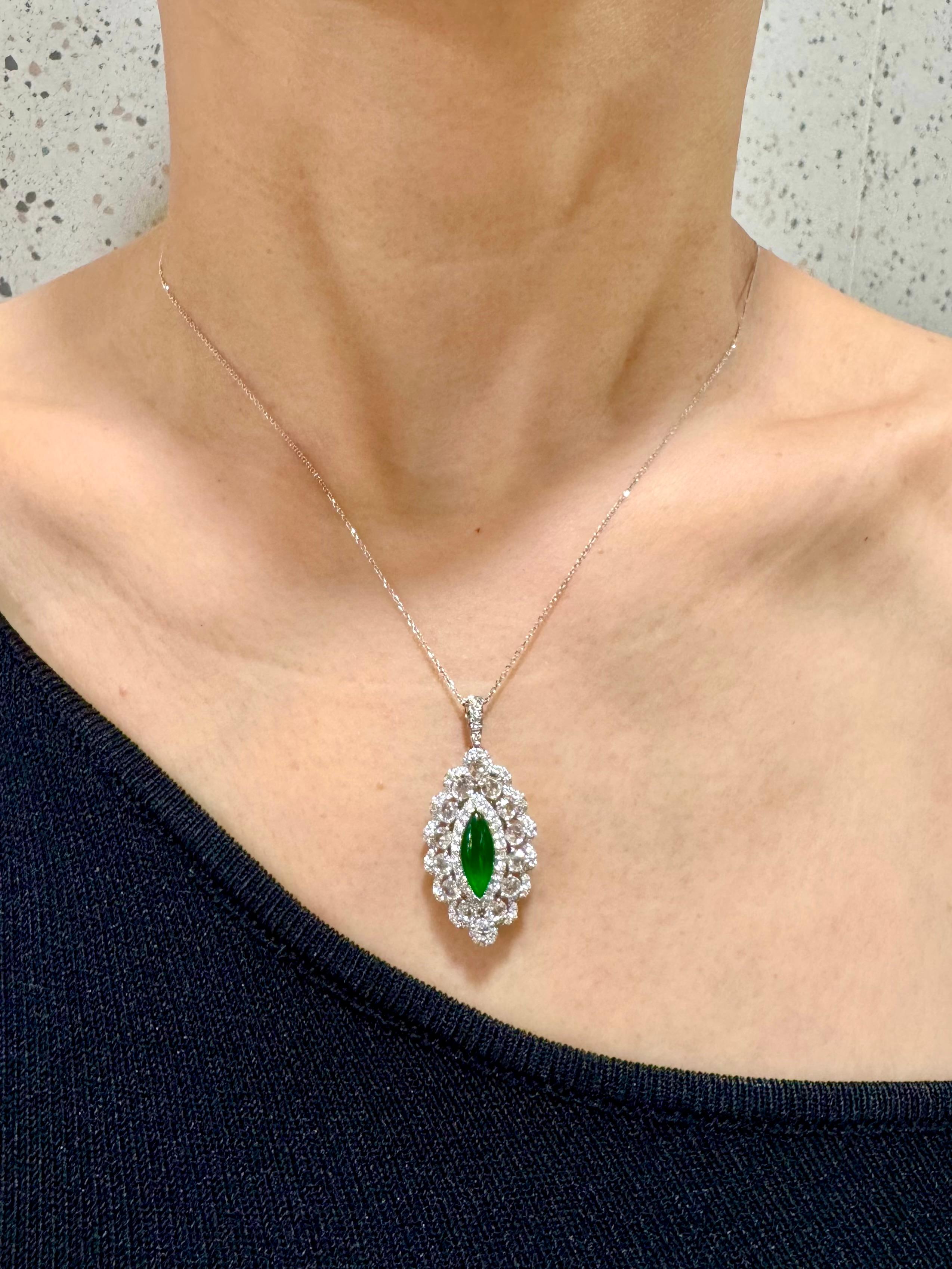 Certified Jade Rose Cut Diamond Ring And Pendant. Imperial Green, Strong Glow! For Sale 5