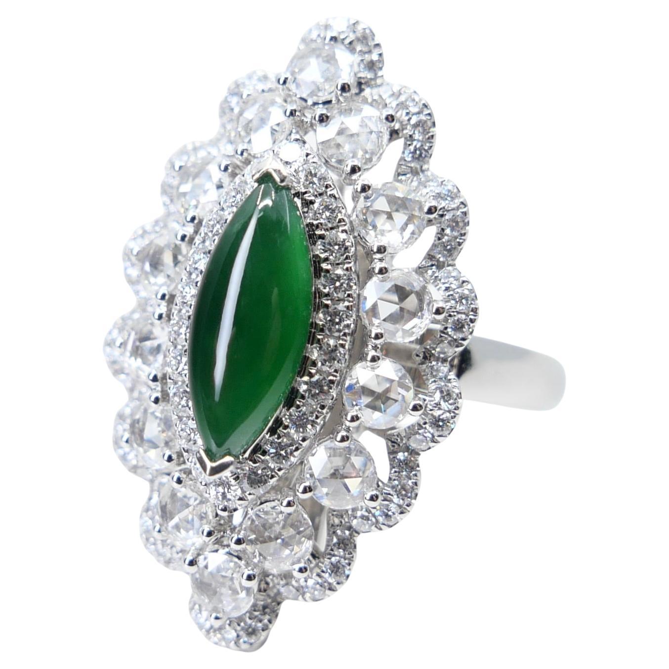 Certified Jade Rose Cut Diamond Ring And Pendant. Imperial Green, Strong Glow!