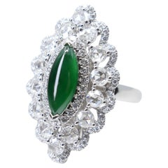 Certified Jade Rose Cut Diamond Ring And Pendant. Imperial Green, Strong Glow!