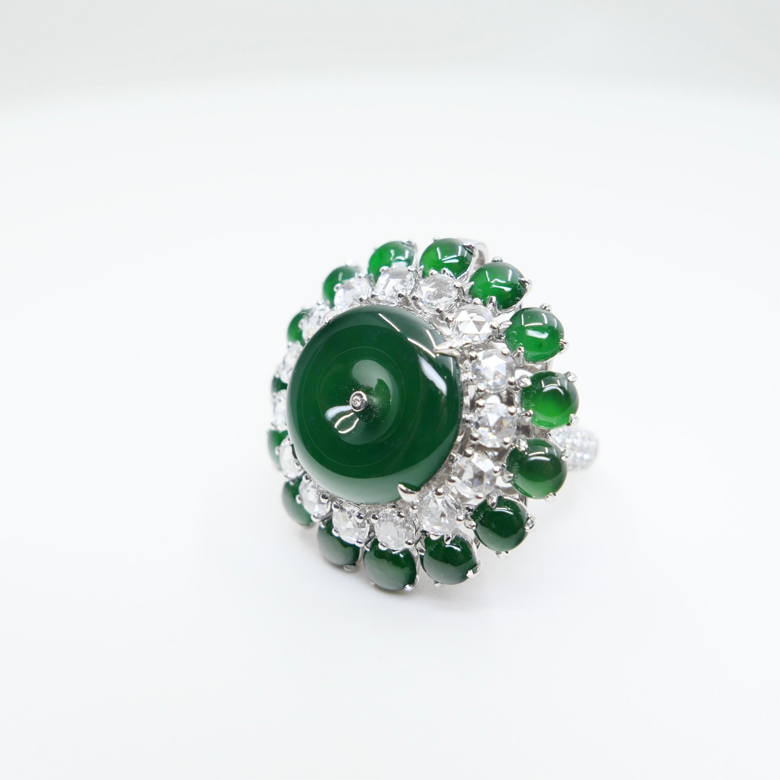 Certified Jade Rose Cut Diamond Ring & Pendant. Imperial Green Substantial Size! For Sale 7