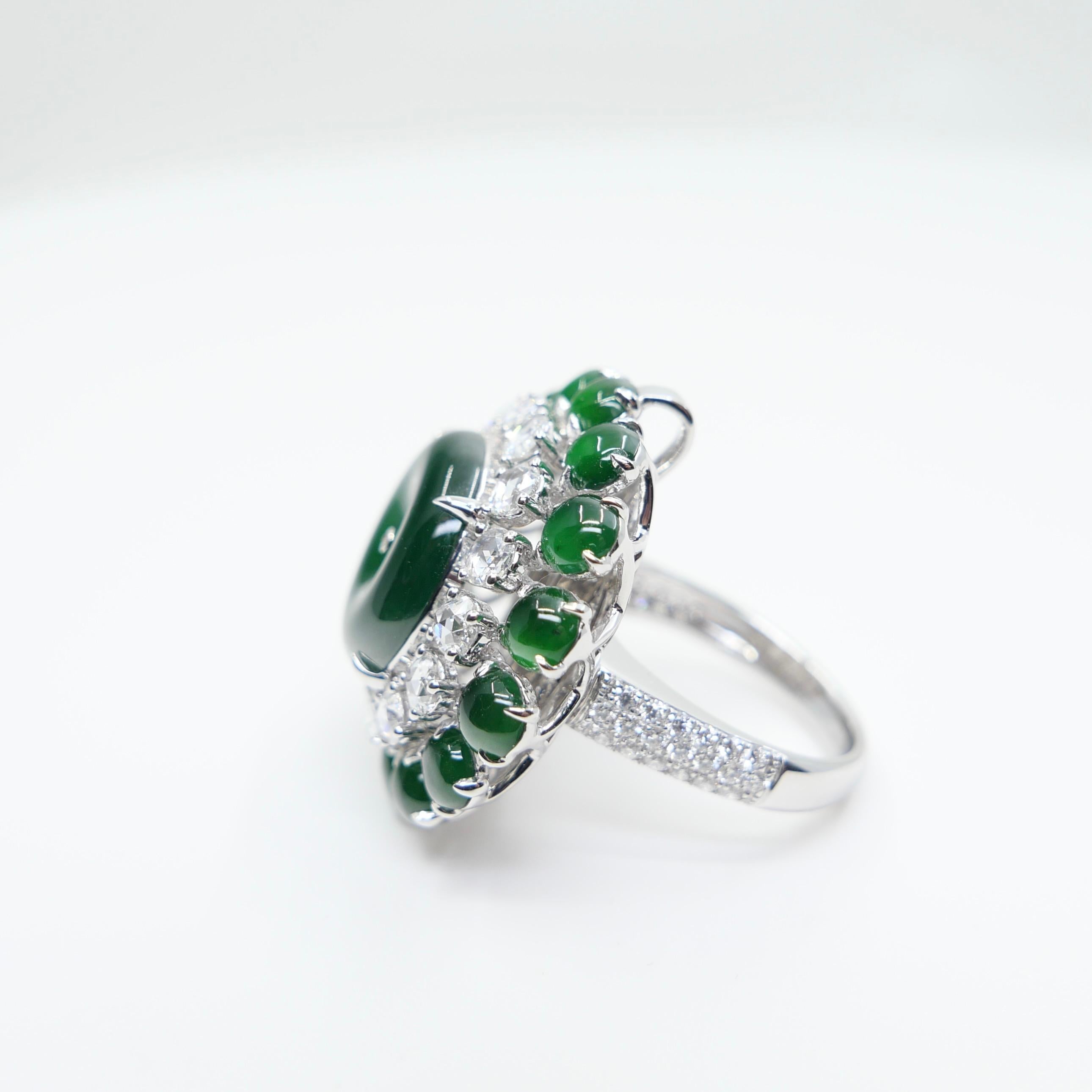 Certified Jade Rose Cut Diamond Ring & Pendant. Imperial Green Substantial Size! For Sale 10