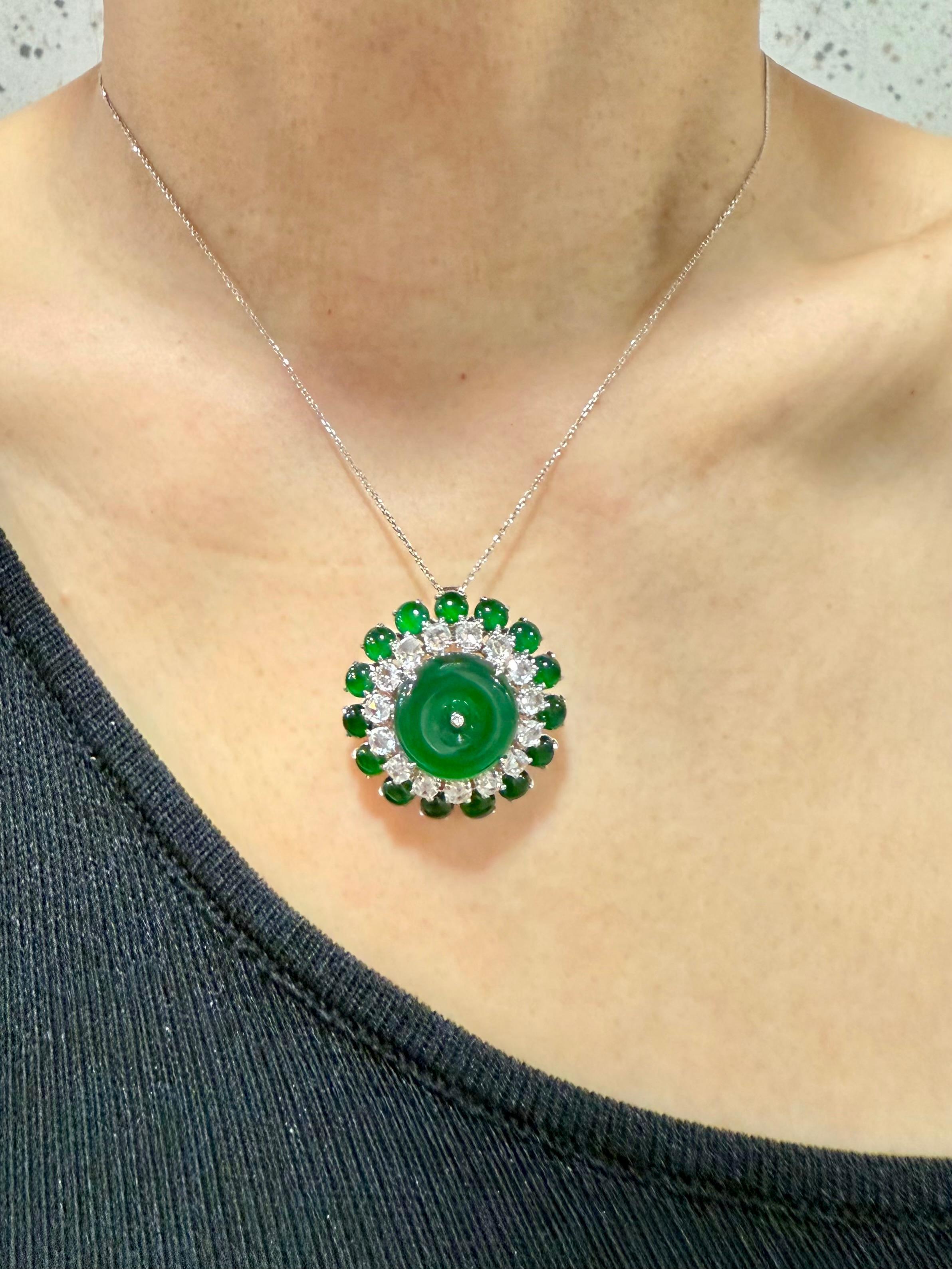 Certified Jade Rose Cut Diamond Ring & Pendant. Imperial Green Substantial Size! For Sale 12
