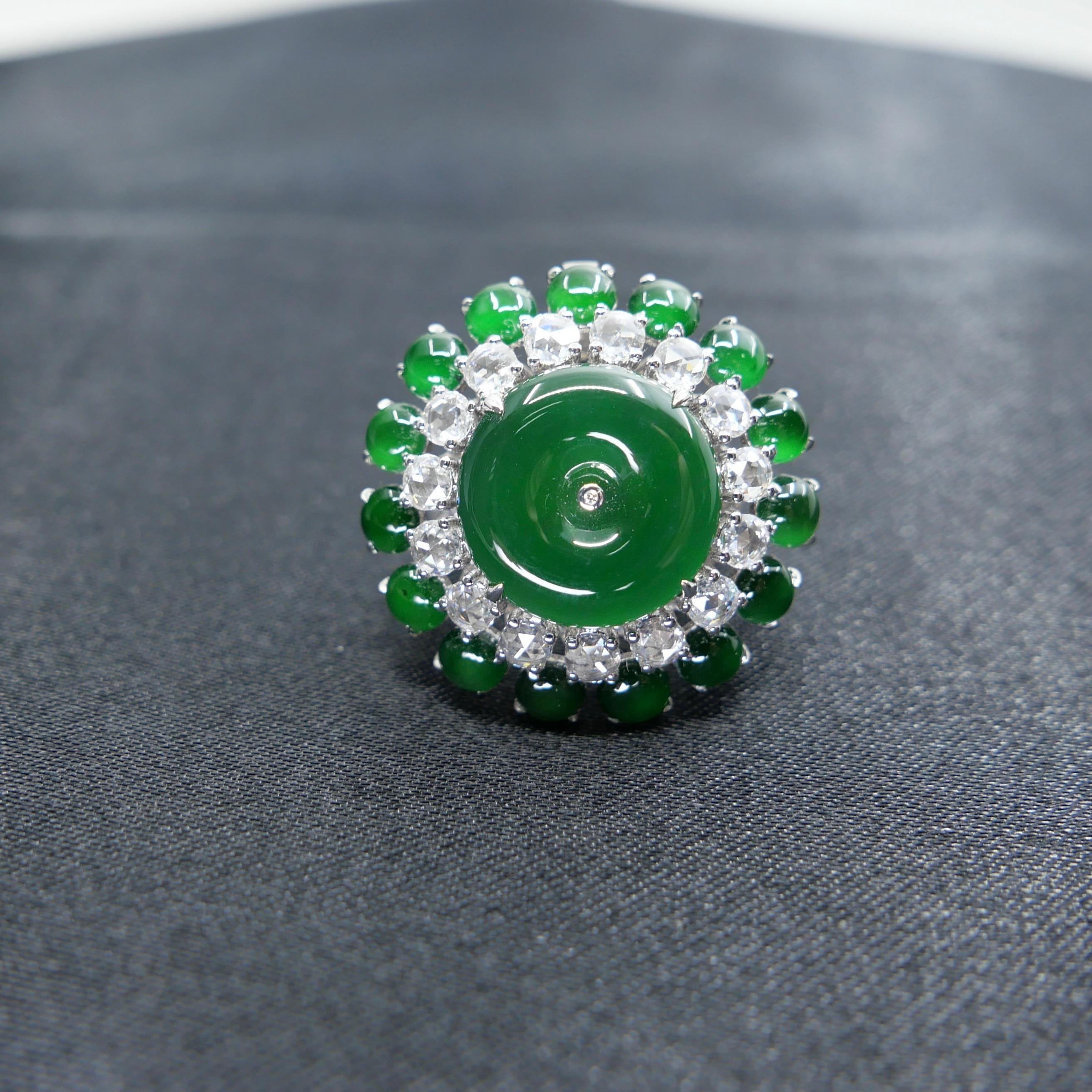Certified Jade Rose Cut Diamond Ring & Pendant. Imperial Green Substantial Size! For Sale 13