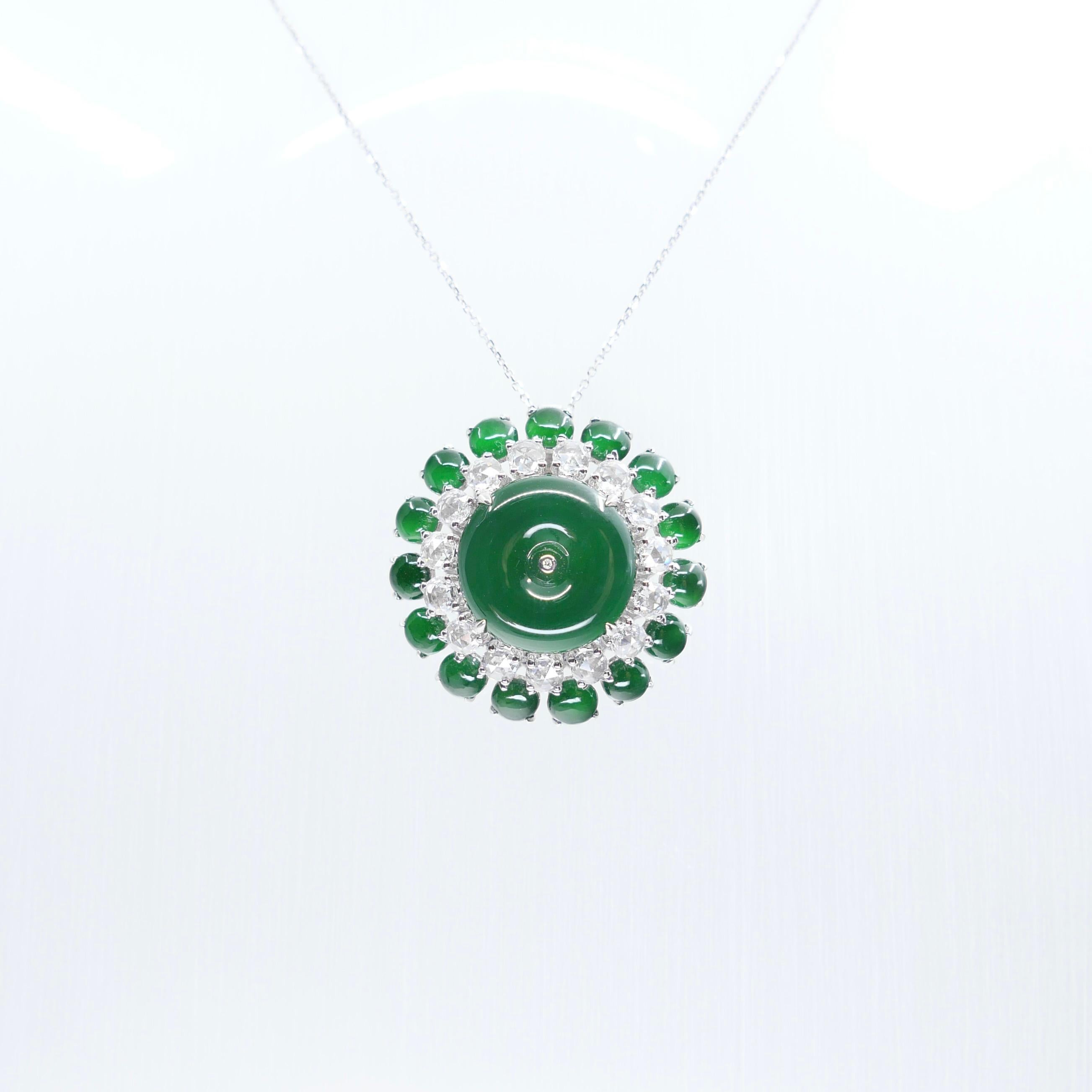 Certified Jade Rose Cut Diamond Ring & Pendant. Imperial Green Substantial Size! For Sale 14