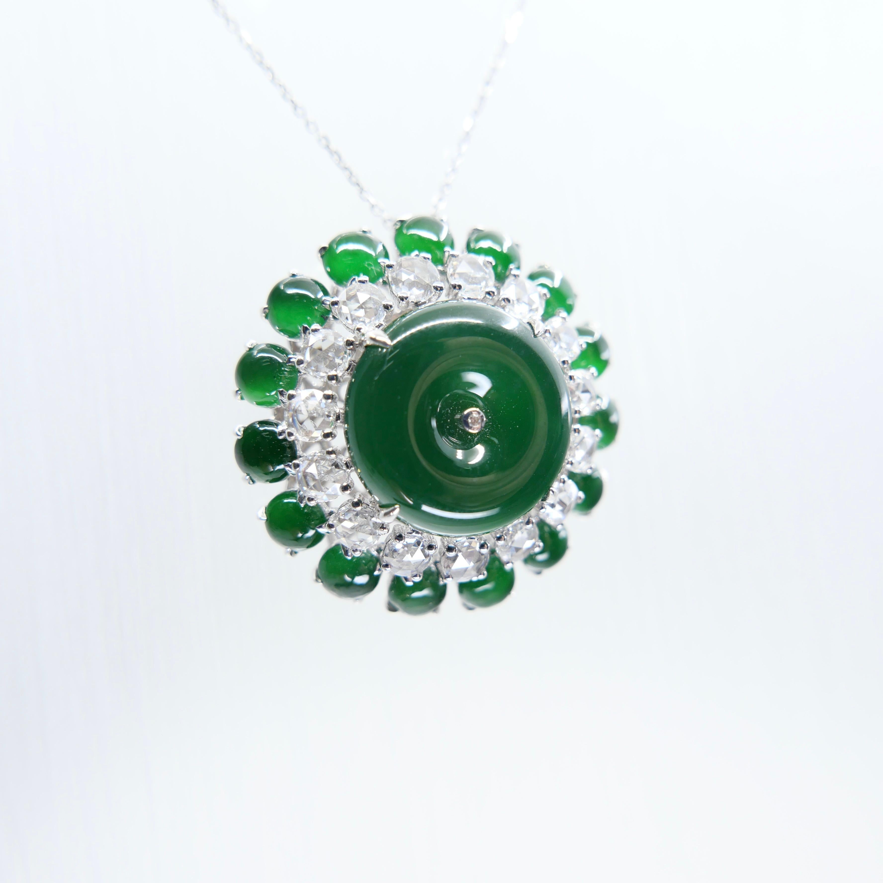 Certified Jade Rose Cut Diamond Ring & Pendant. Imperial Green Substantial Size! For Sale 15