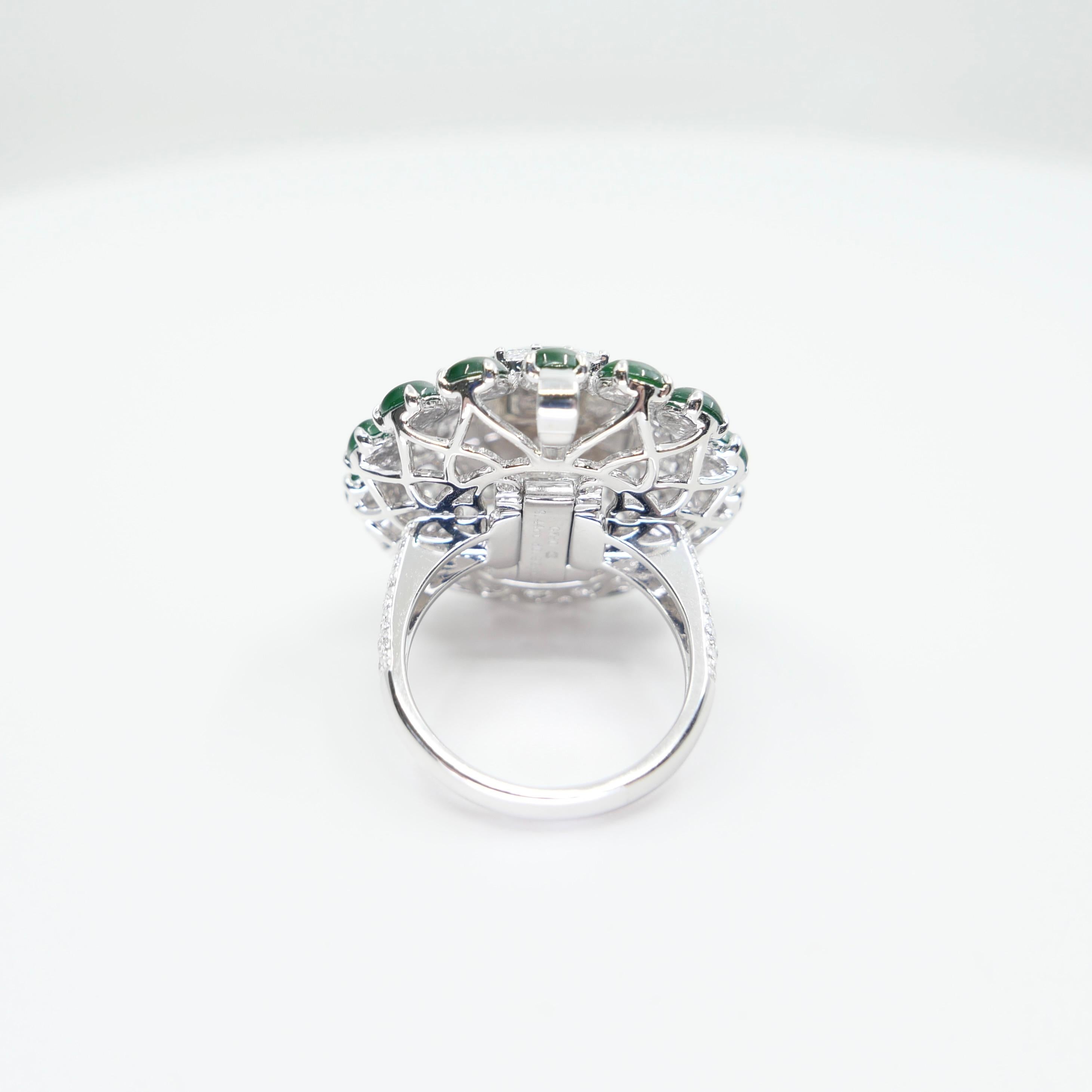 Certified Jade Rose Cut Diamond Ring & Pendant. Imperial Green Substantial Size! For Sale 3