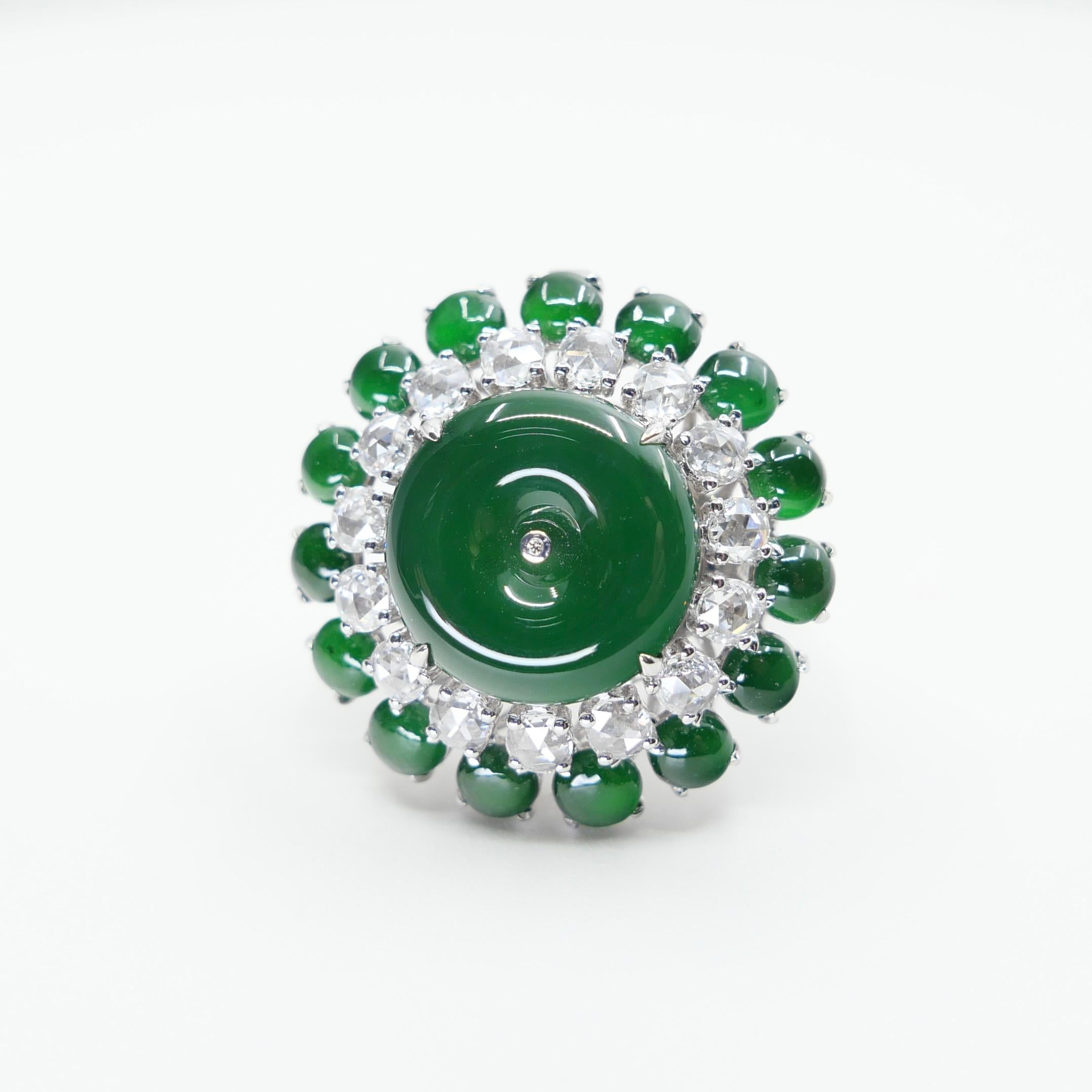 Certified Jade Rose Cut Diamond Ring & Pendant. Imperial Green Substantial Size! For Sale 4