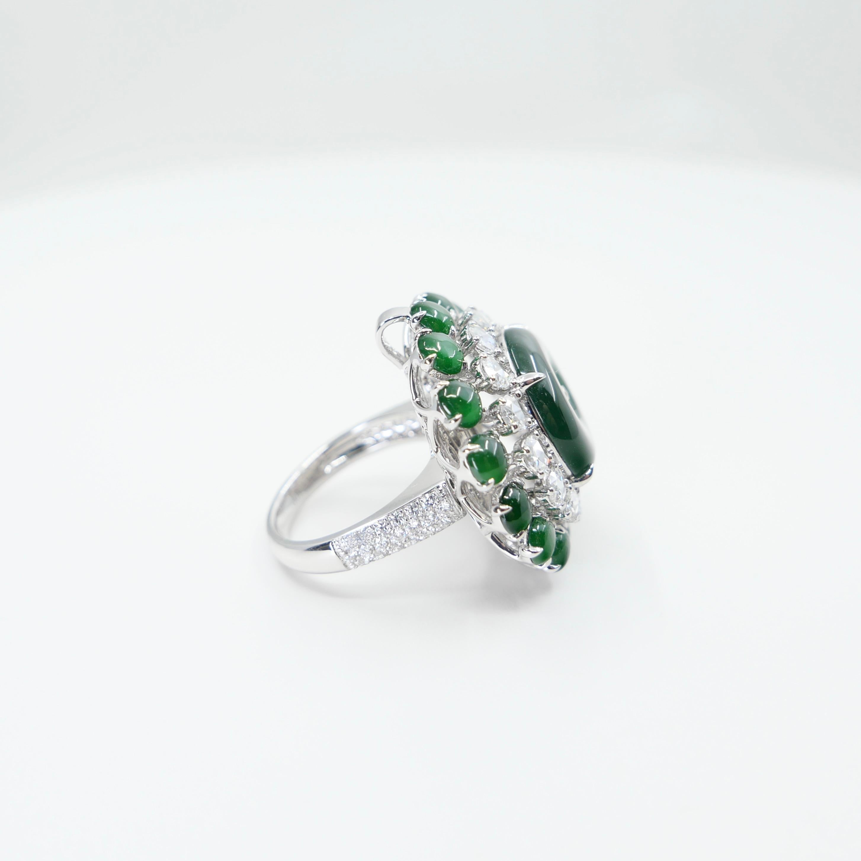 Certified Jade Rose Cut Diamond Ring & Pendant. Imperial Green Substantial Size! For Sale 5