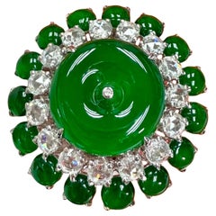 Certified Jade Rose Cut Diamond Ring & Pendant. Imperial Green Substantial Size!