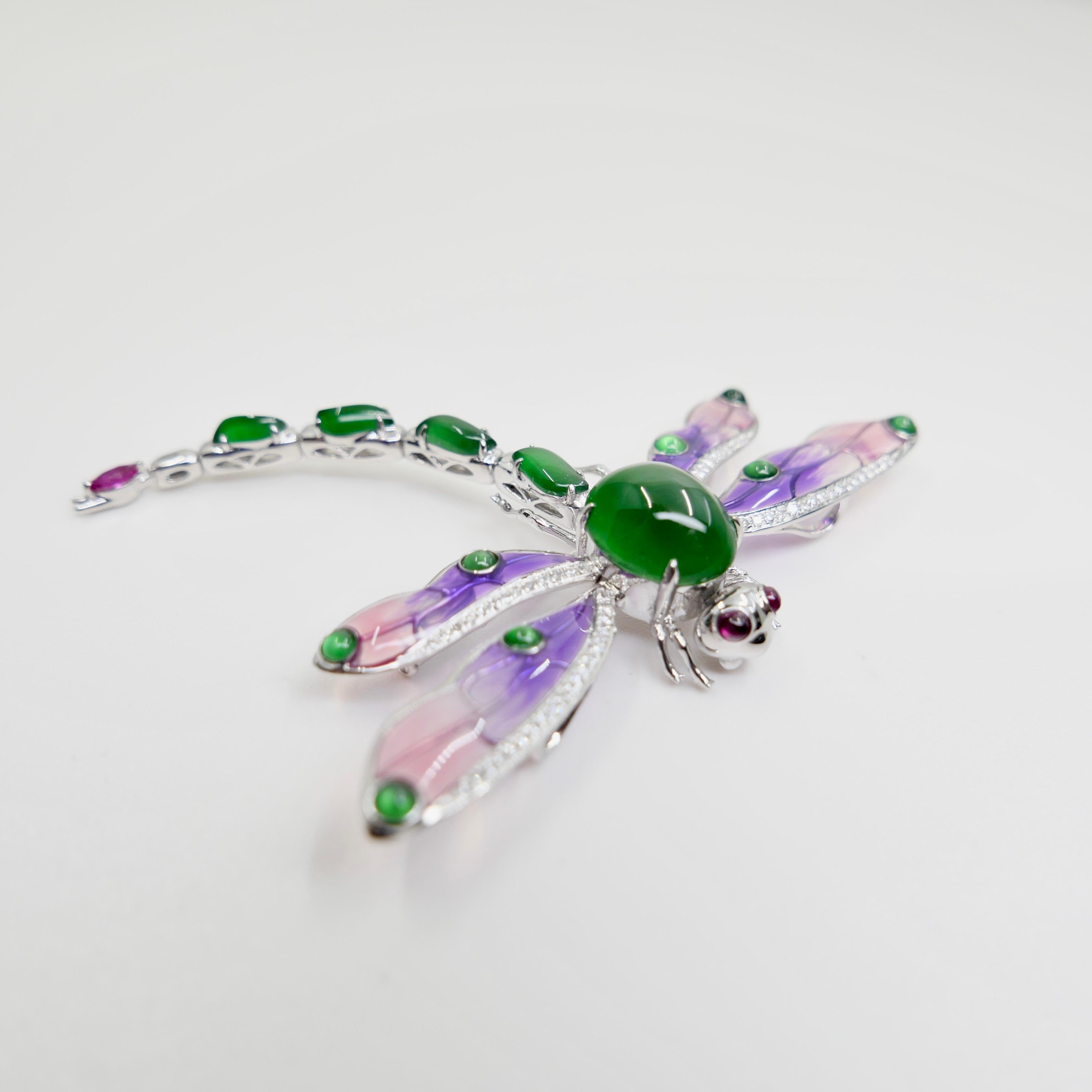 Colgante / Broche de Jade Certificado, Rubí, Diamante y Libélula Esmaltada. ¡Exquisito! en venta 9