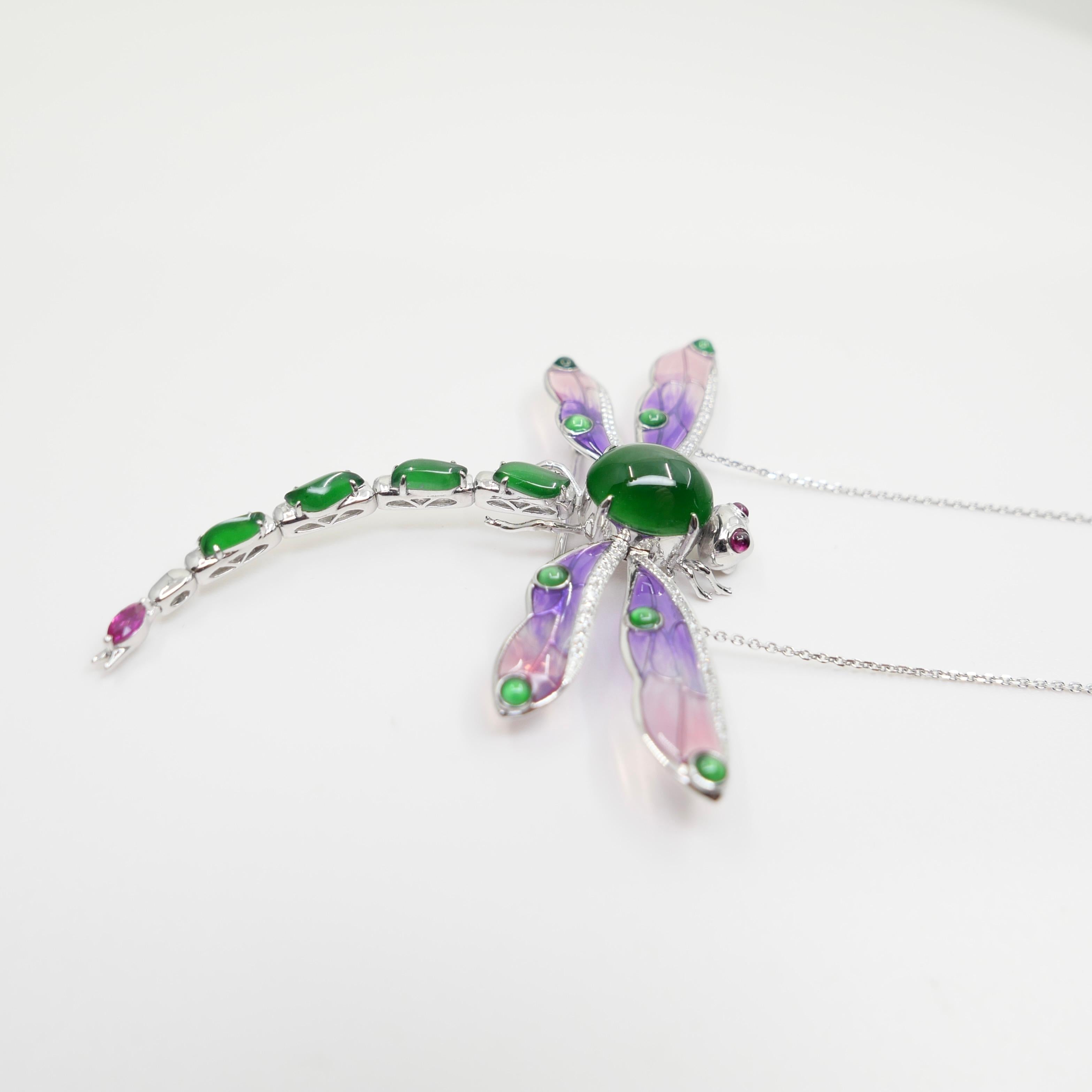 Colgante / Broche de Jade Certificado, Rubí, Diamante y Libélula Esmaltada. ¡Exquisito! en venta 14