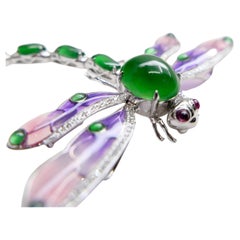 Certified Jade, Ruby, Diamond & Enameled Dragonfly Pendant / Brooch. Exquisite!
